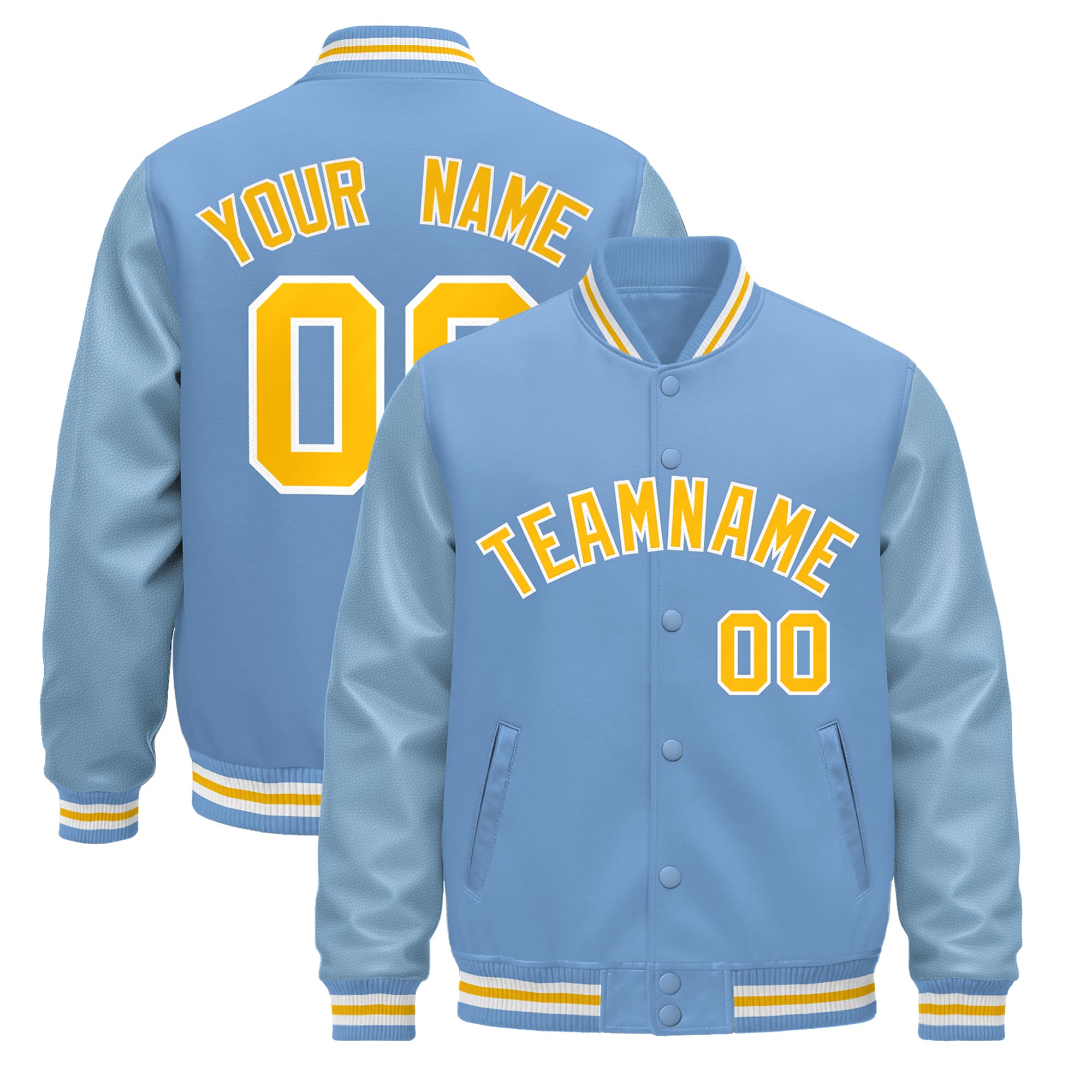 Custom Powder Blue Yellow White Classic Style Leather Sleeves Wrinkle-Resistant Jacket| KXKSHOP