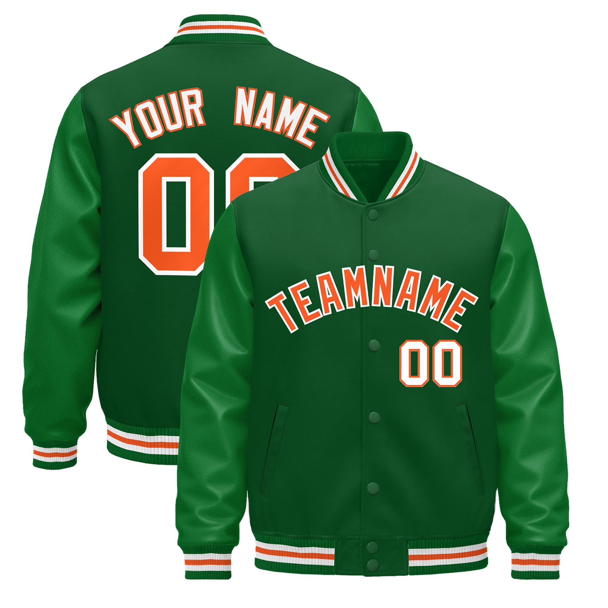 Custom Kelly Green White Orange Classic Style Leather Sleeves Wrinkle-Resistant Jacket| KXKSHOP
