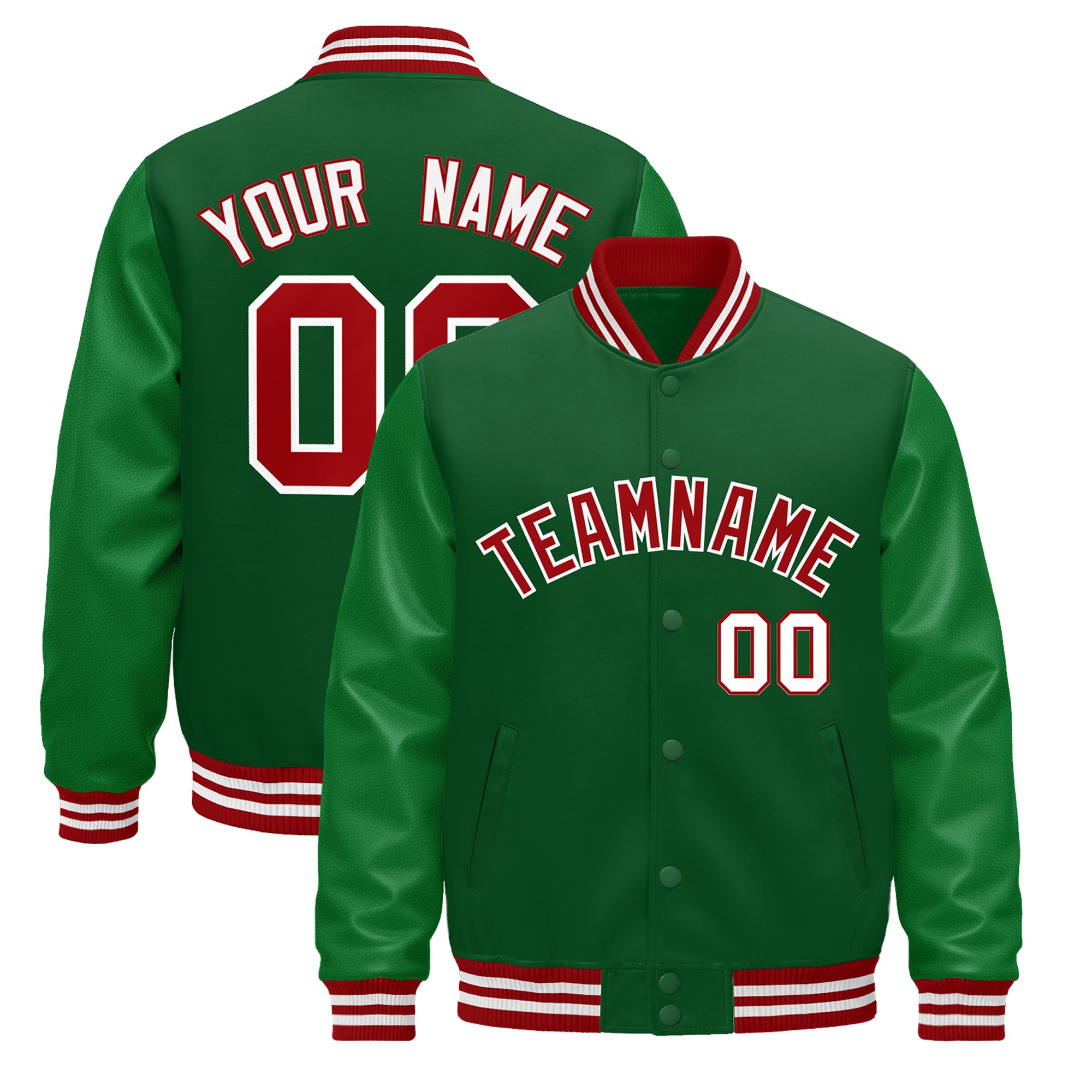 Custom Kelly Green Red White Classic Style Leather Sleeves Wrinkle-Resistant Jacket| KXKSHOP
