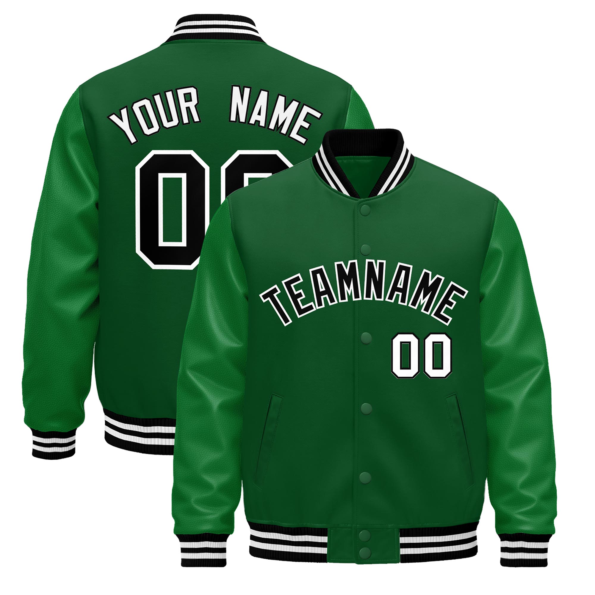 Custom Kelly Green Black White Classic Style Leather Sleeves Wrinkle-Resistant Jacket| KXKSHOP