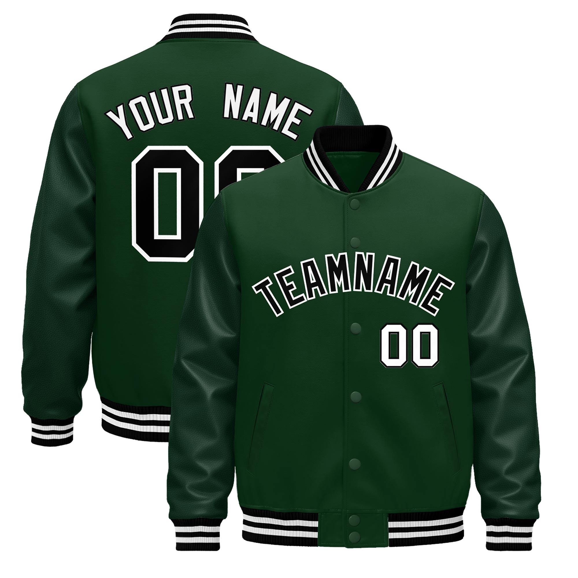 Custom Green Black White Classic Style Leather Sleeves Wrinkle-Resistant Jacket| KXKSHOP