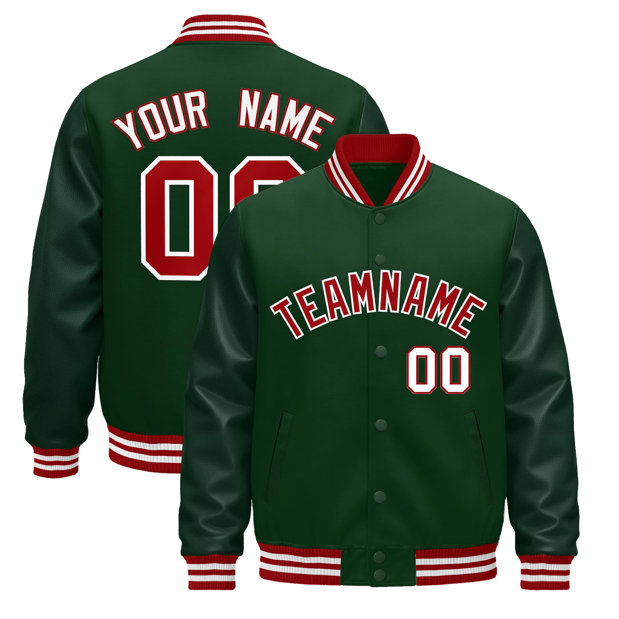 Custom Green Red White Classic Style Leather Sleeves Wrinkle-Resistant Jacket| KXKSHOP