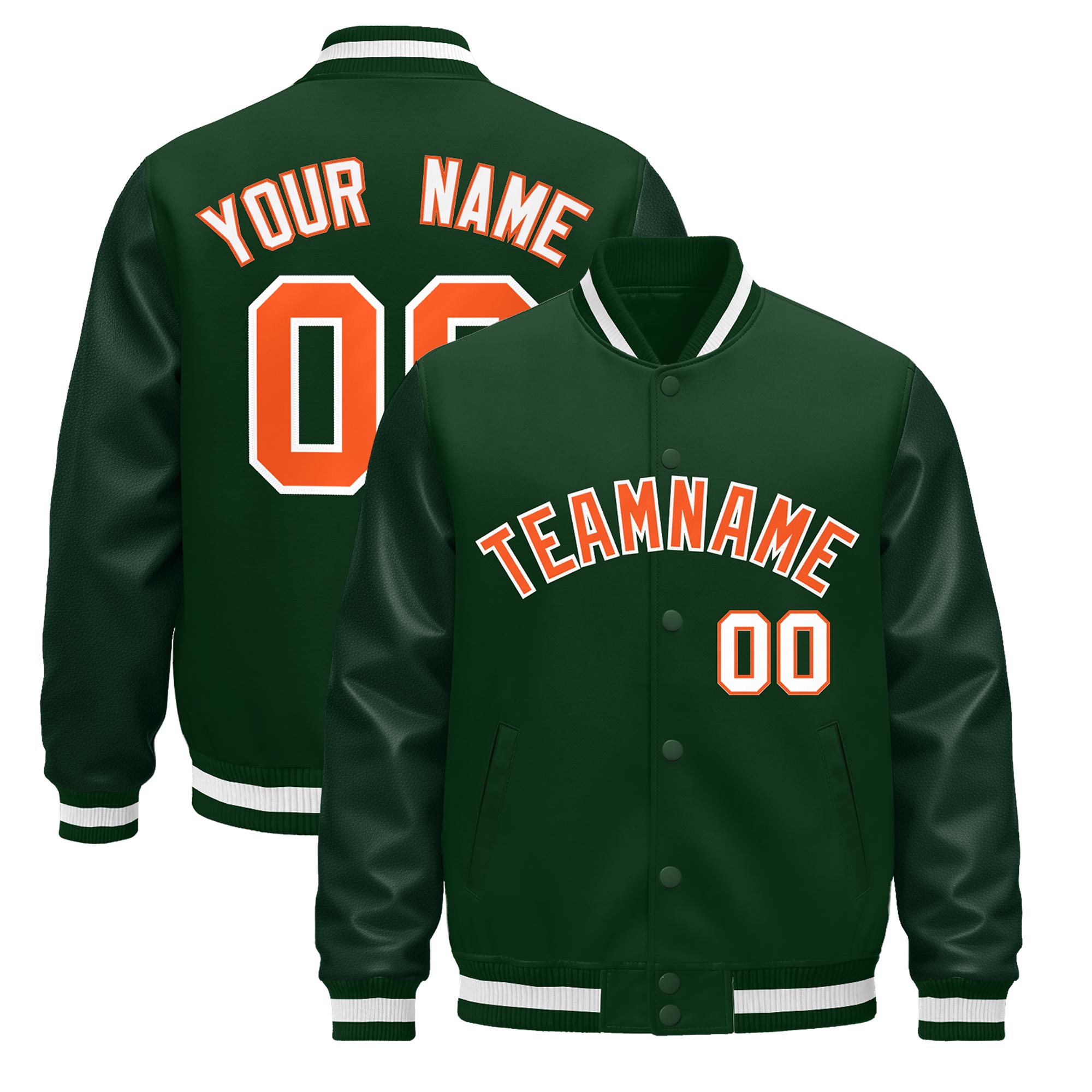 Custom Green White Classic Style Leather Sleeves Wrinkle-Resistant Jacket| KXKSHOP