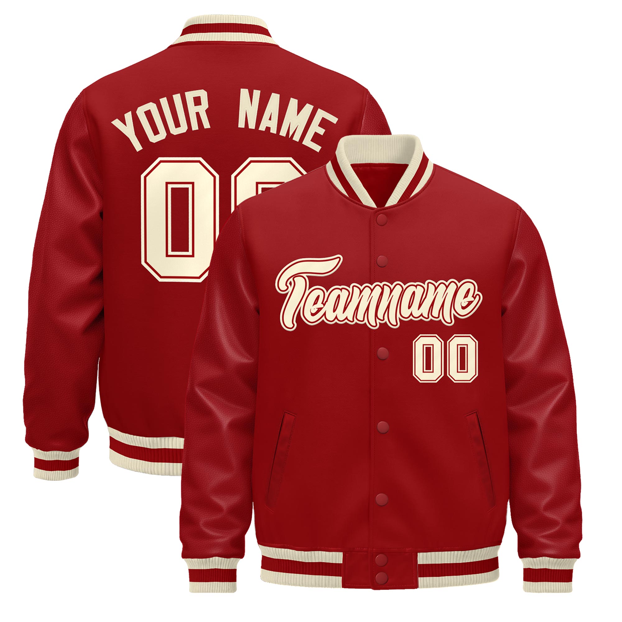 Custom Red Cream Classic Style Leather Sleeves Wrinkle-Resistant Jacket| KXKSHOP