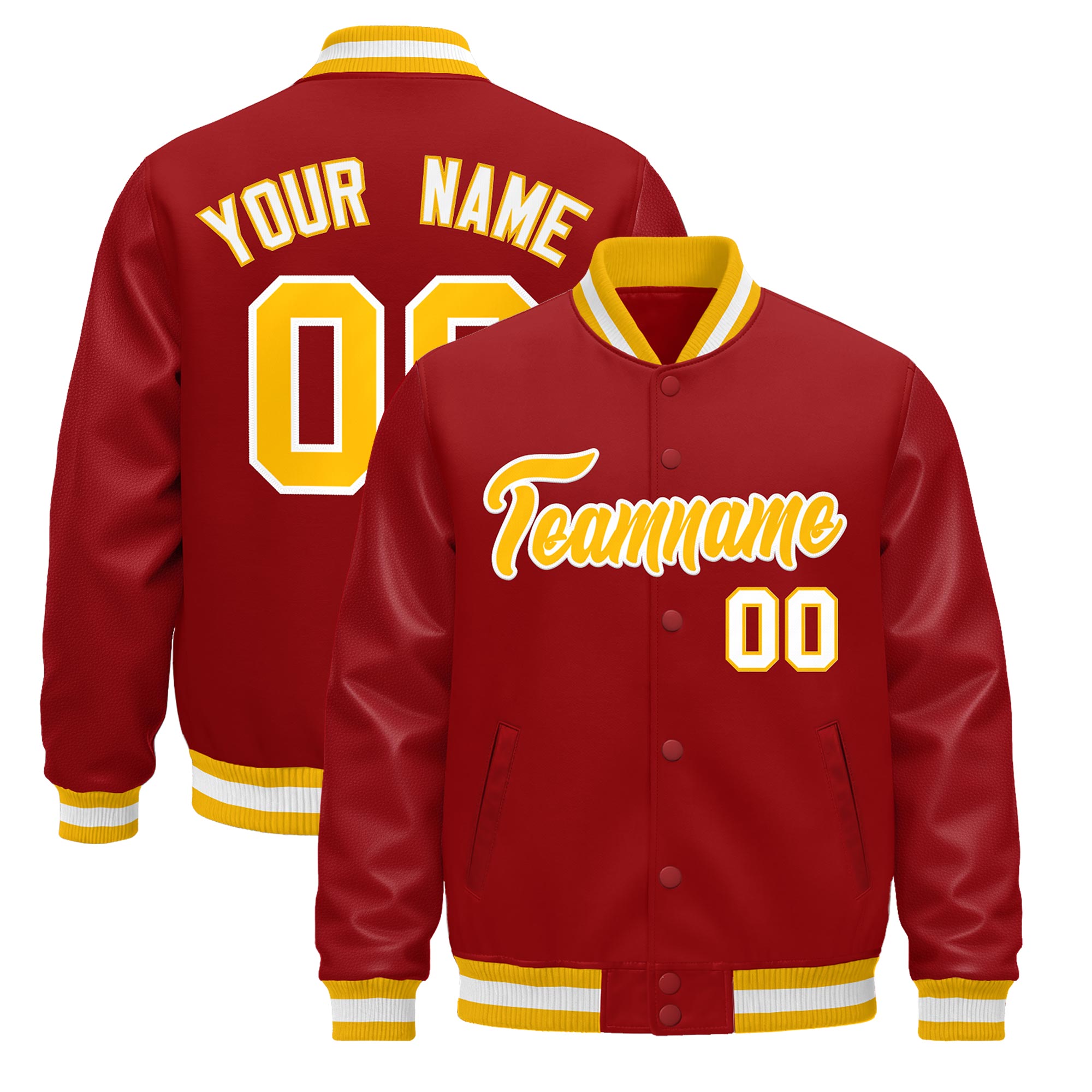 Custom Red White Classic Style Leather Sleeves Wrinkle-Resistant Jacket| KXKSHOP