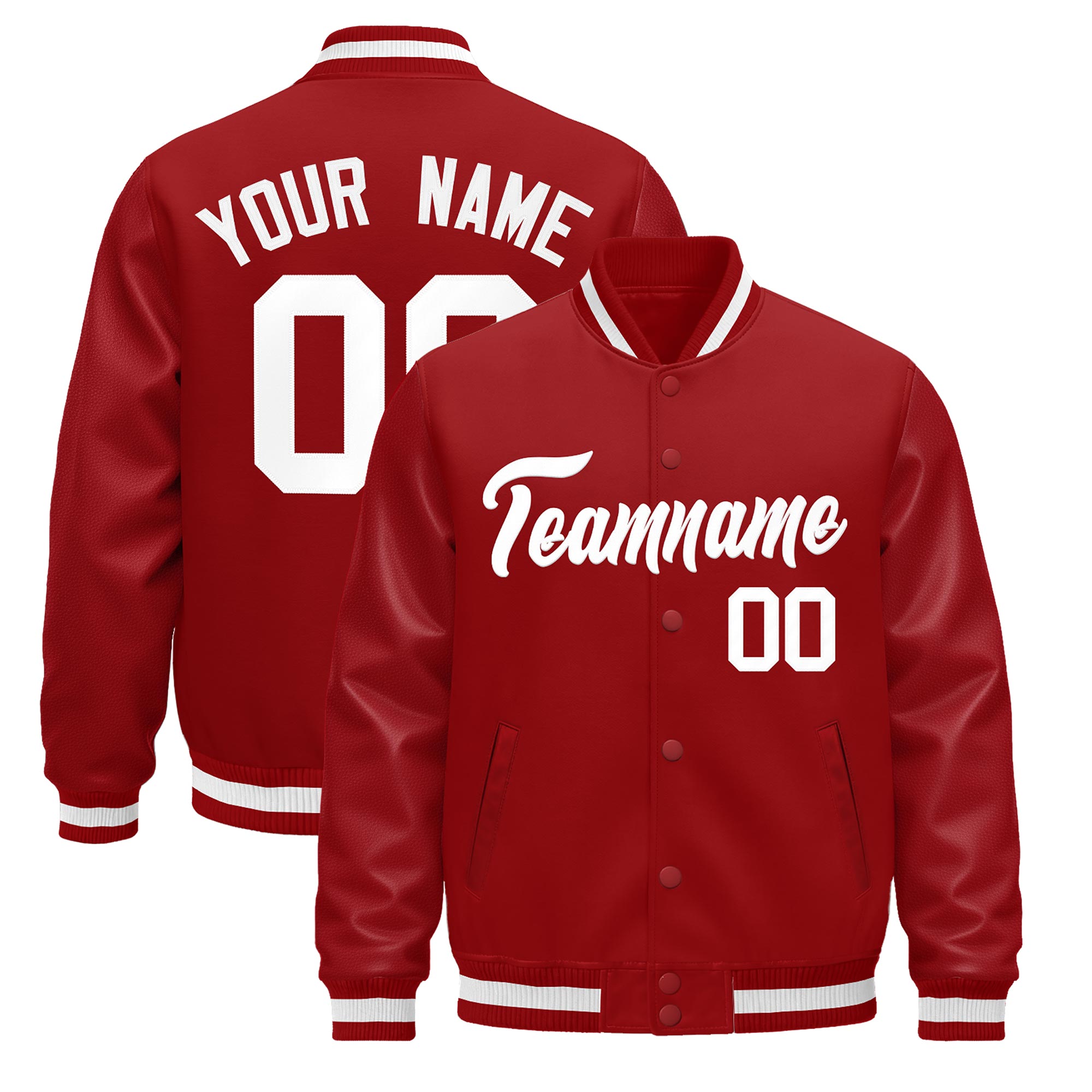 Custom Red White Classic Style Leather Sleeves Wrinkle-Resistant Jacket| KXKSHOP