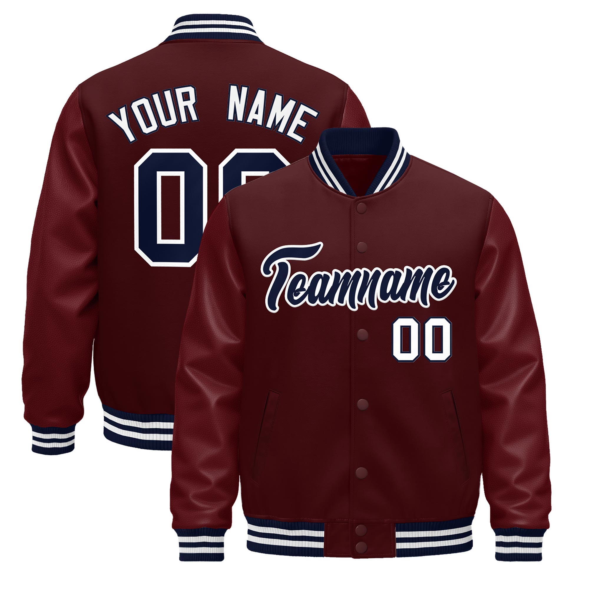 Custom Burgundy White Classic Style Leather Sleeves Wrinkle-Resistant Jacket| KXKSHOP