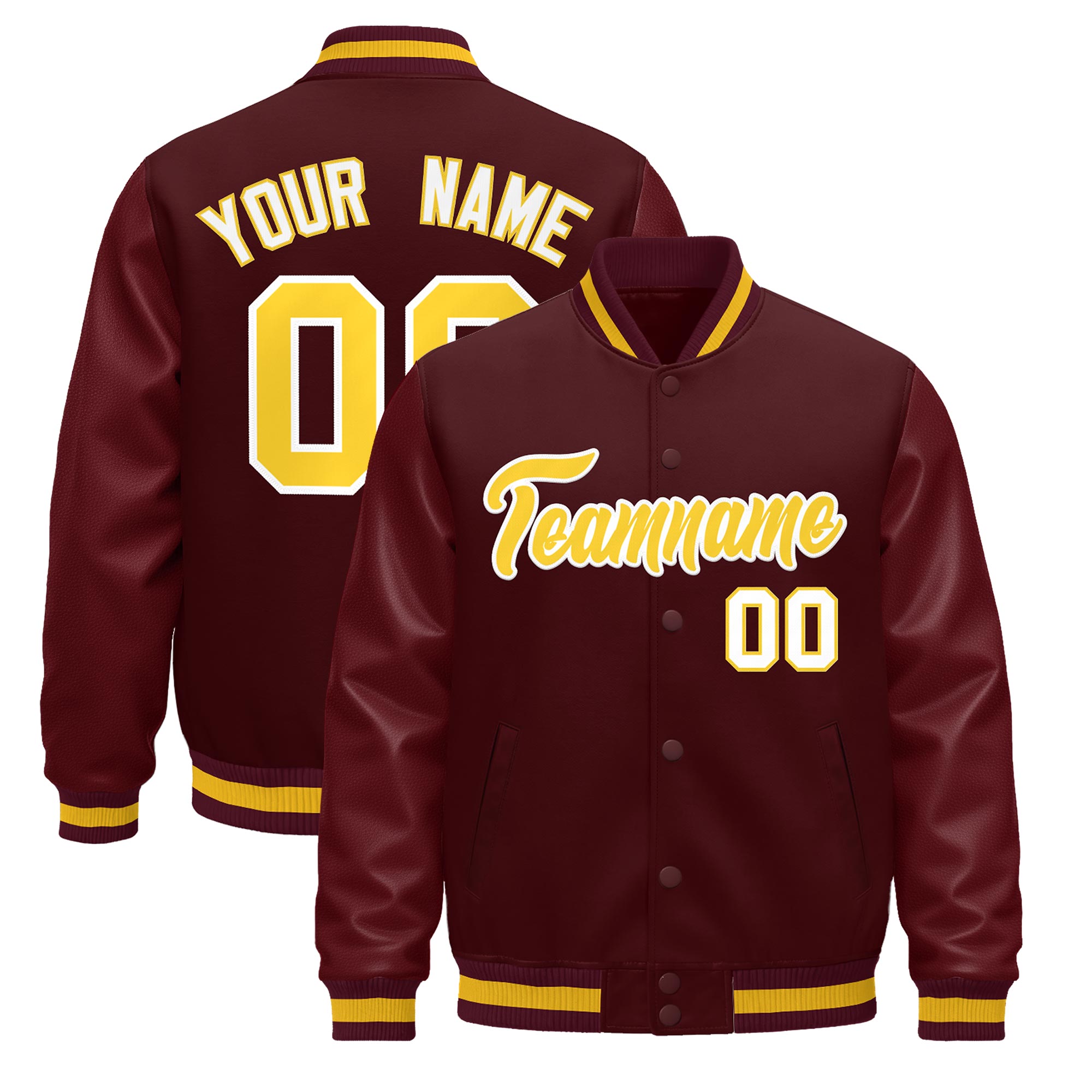 Custom Burgundy White Classic Style Leather Sleeves Wrinkle-Resistant Jacket| KXKSHOP