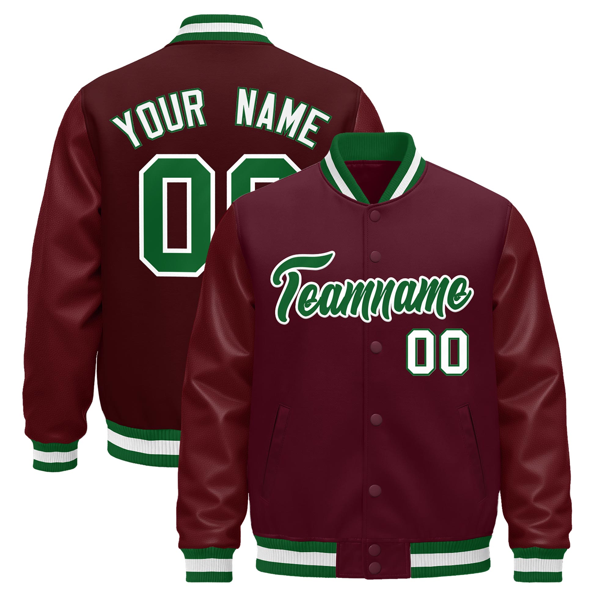 Custom Burgundy White Classic Style Leather Sleeves Wrinkle-Resistant Jacket| KXKSHOP