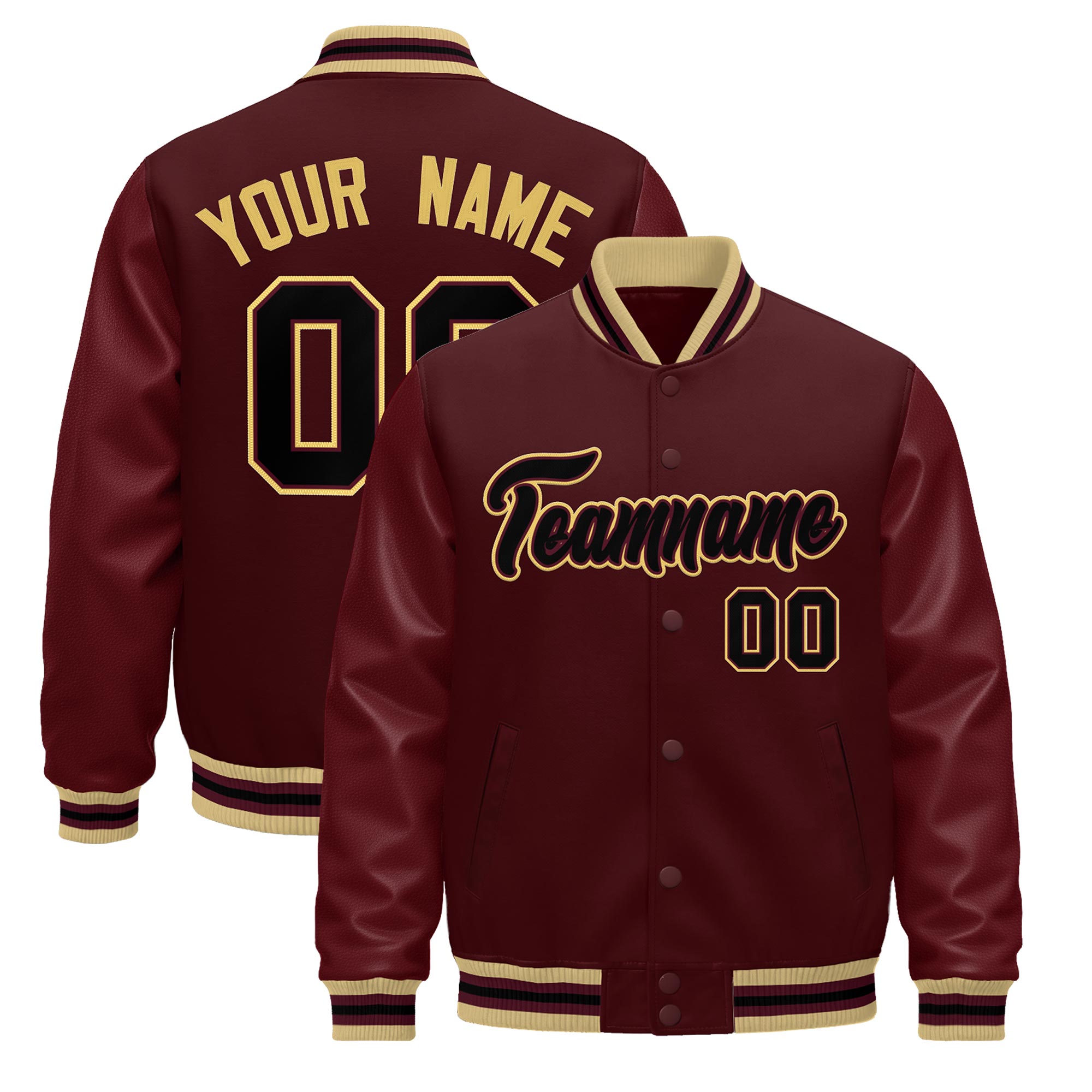Custom Burgundy White Classic Style Leather Sleeves Wrinkle-Resistant Jacket| KXKSHOP