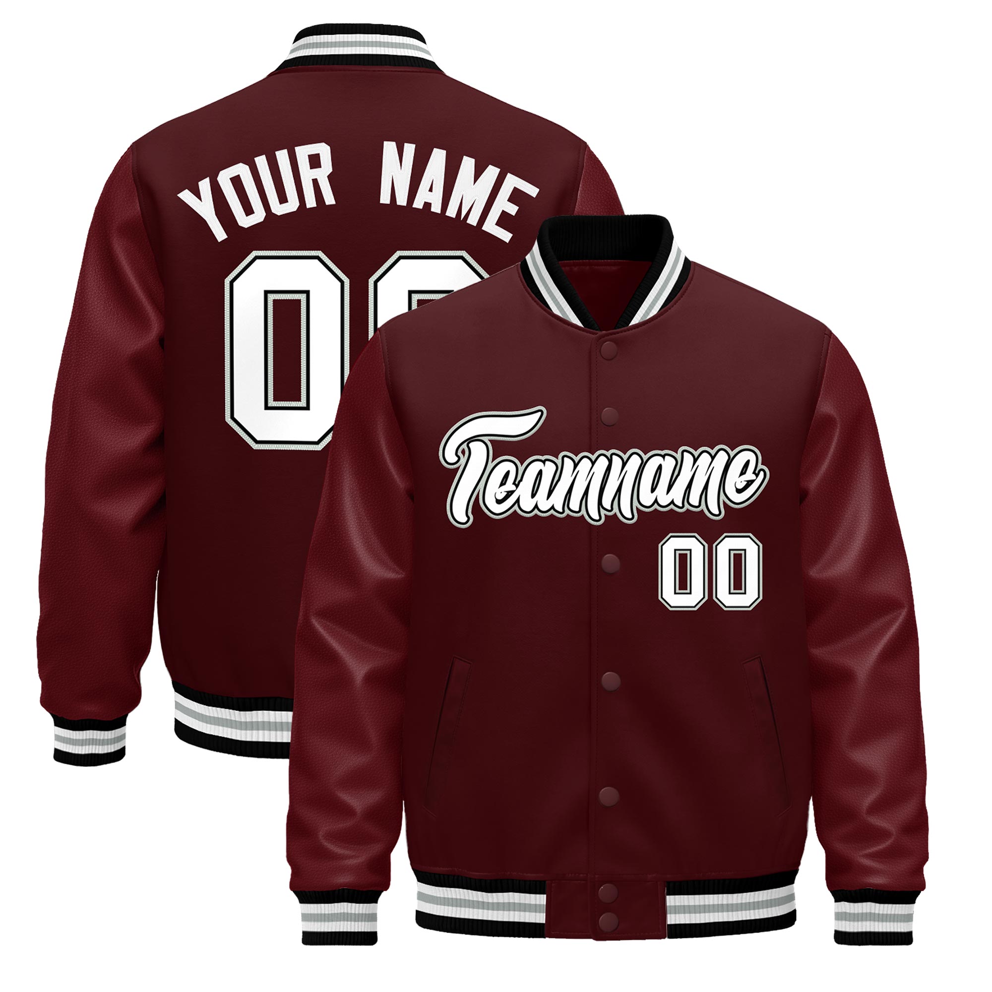 Custom Burgundy White Classic Style Leather Sleeves Wrinkle-Resistant Jacket| KXKSHOP