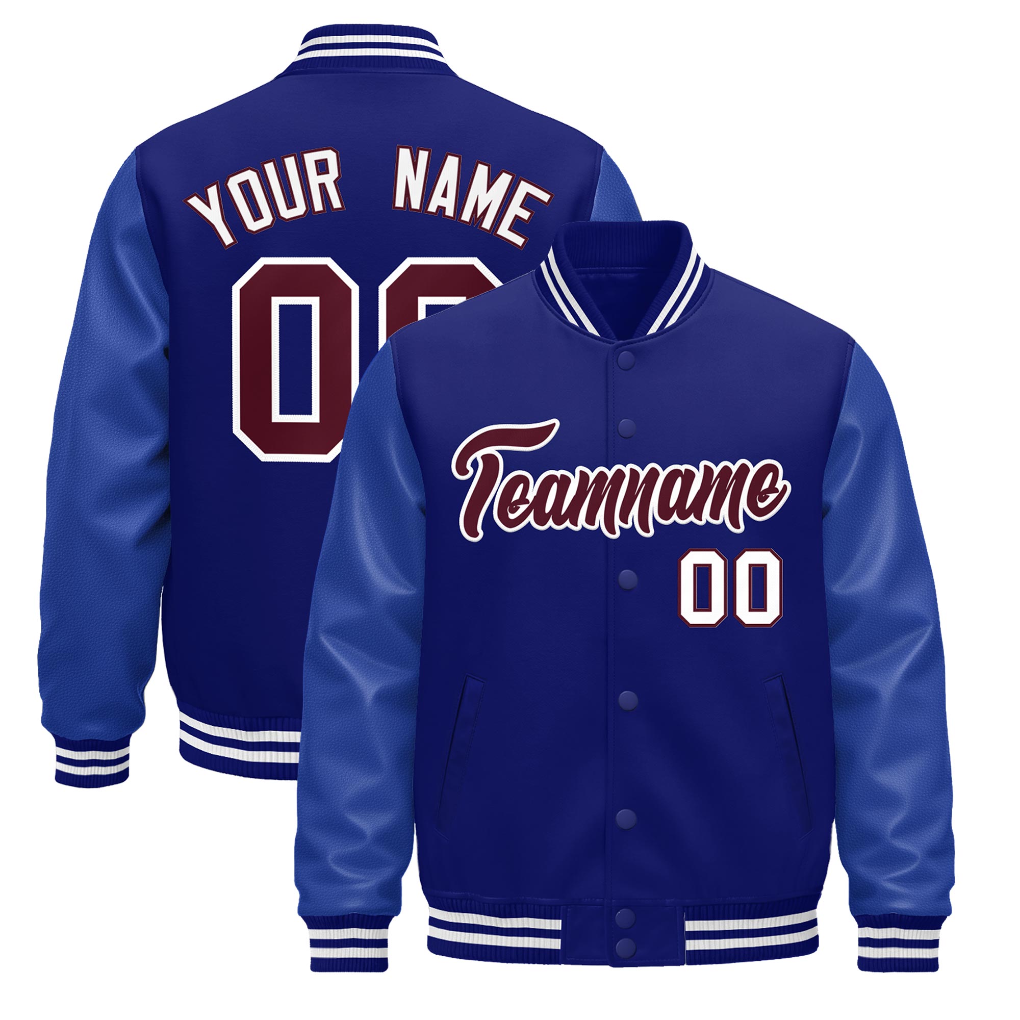 Custom Royal Blue White Classic Style Leather Sleeves Wrinkle-Resistant Jacket| KXKSHOP