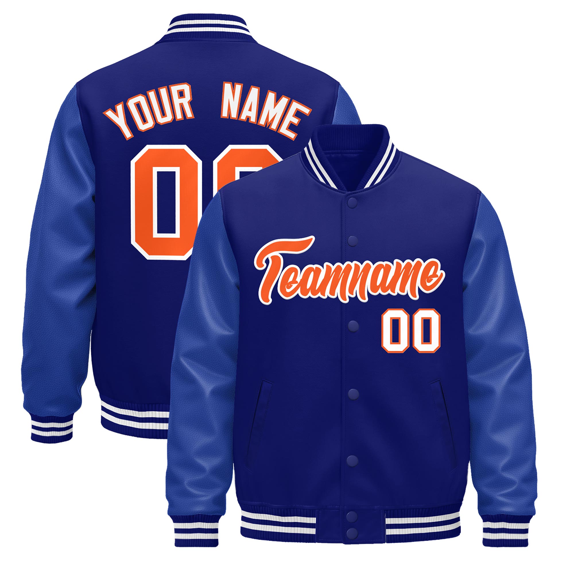 Custom Royal Blue White Classic Style Leather Sleeves Wrinkle-Resistant Jacket| KXKSHOP
