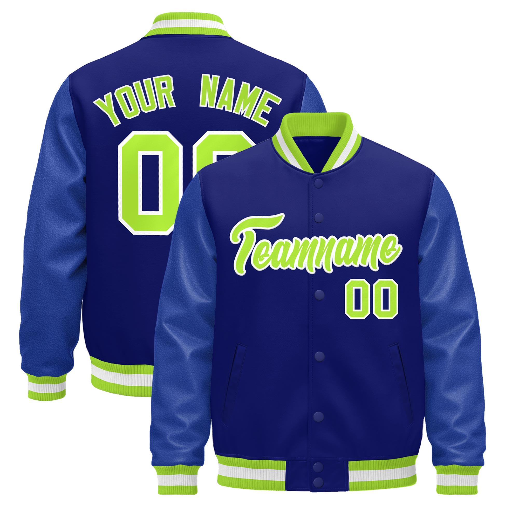 Custom Royal Blue White Classic Style Leather Sleeves Wrinkle-Resistant Jacket| KXKSHOP