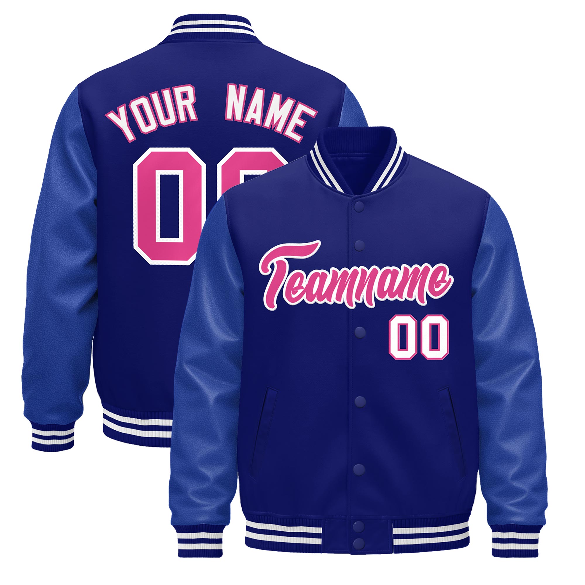 Custom Royal Blue White Classic Style Leather Sleeves Wrinkle-Resistant Jacket| KXKSHOP