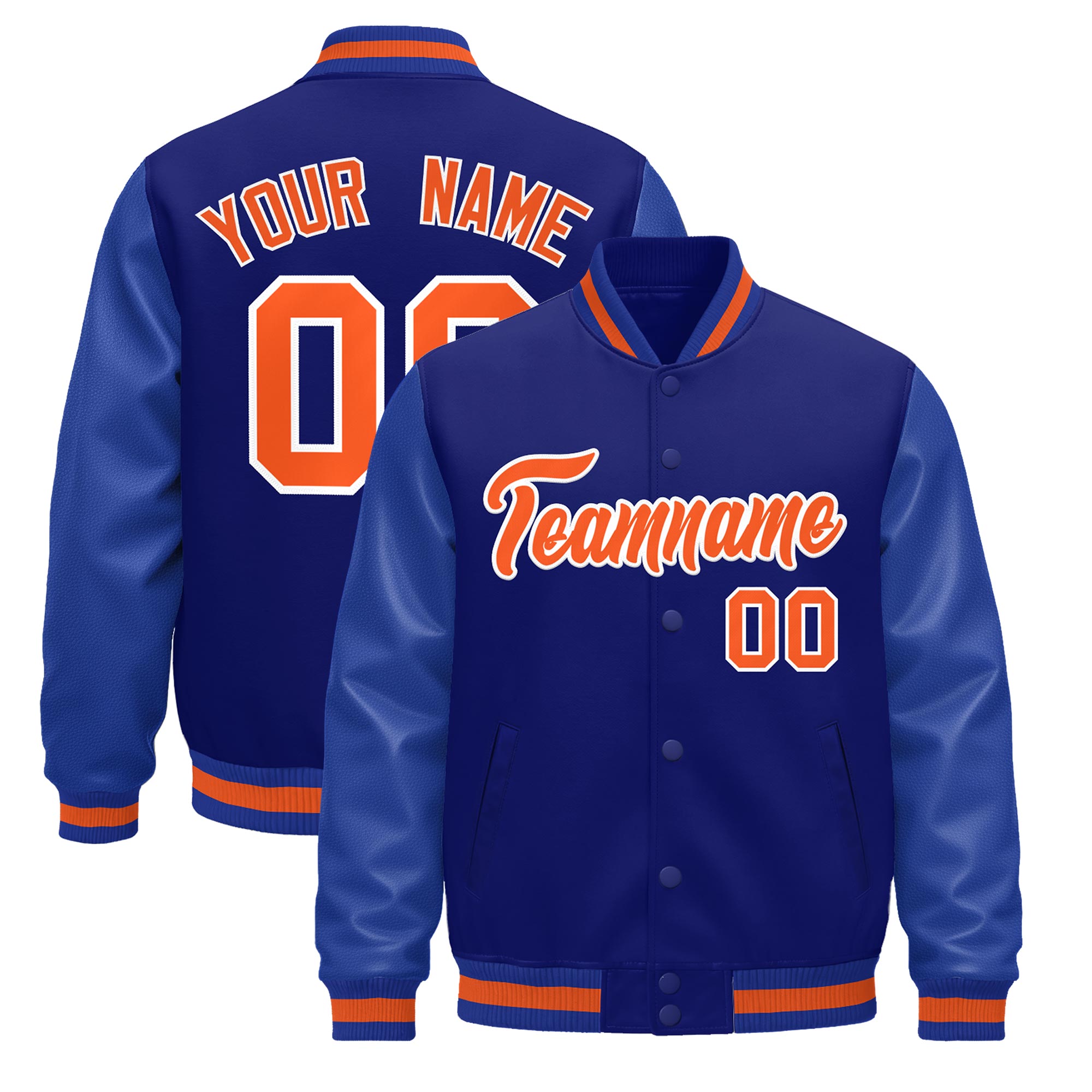 Custom Royal Blue White Classic Style Leather Sleeves Wrinkle-Resistant Jacket| KXKSHOP