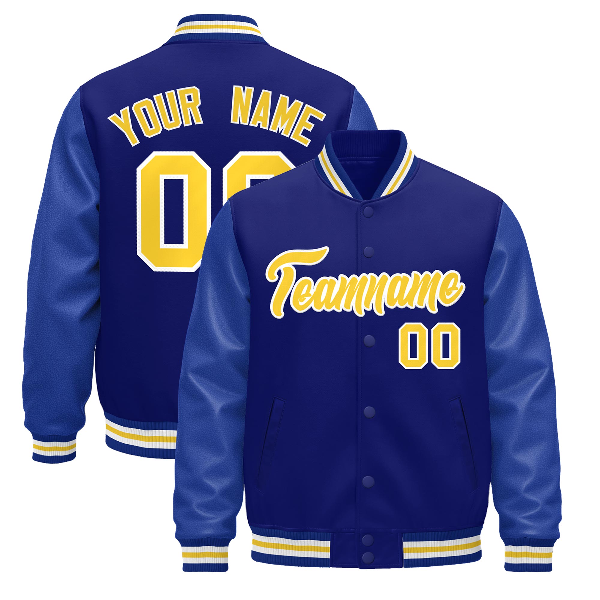 Custom Royal Blue White Classic Style Leather Sleeves Wrinkle-Resistant Jacket| KXKSHOP