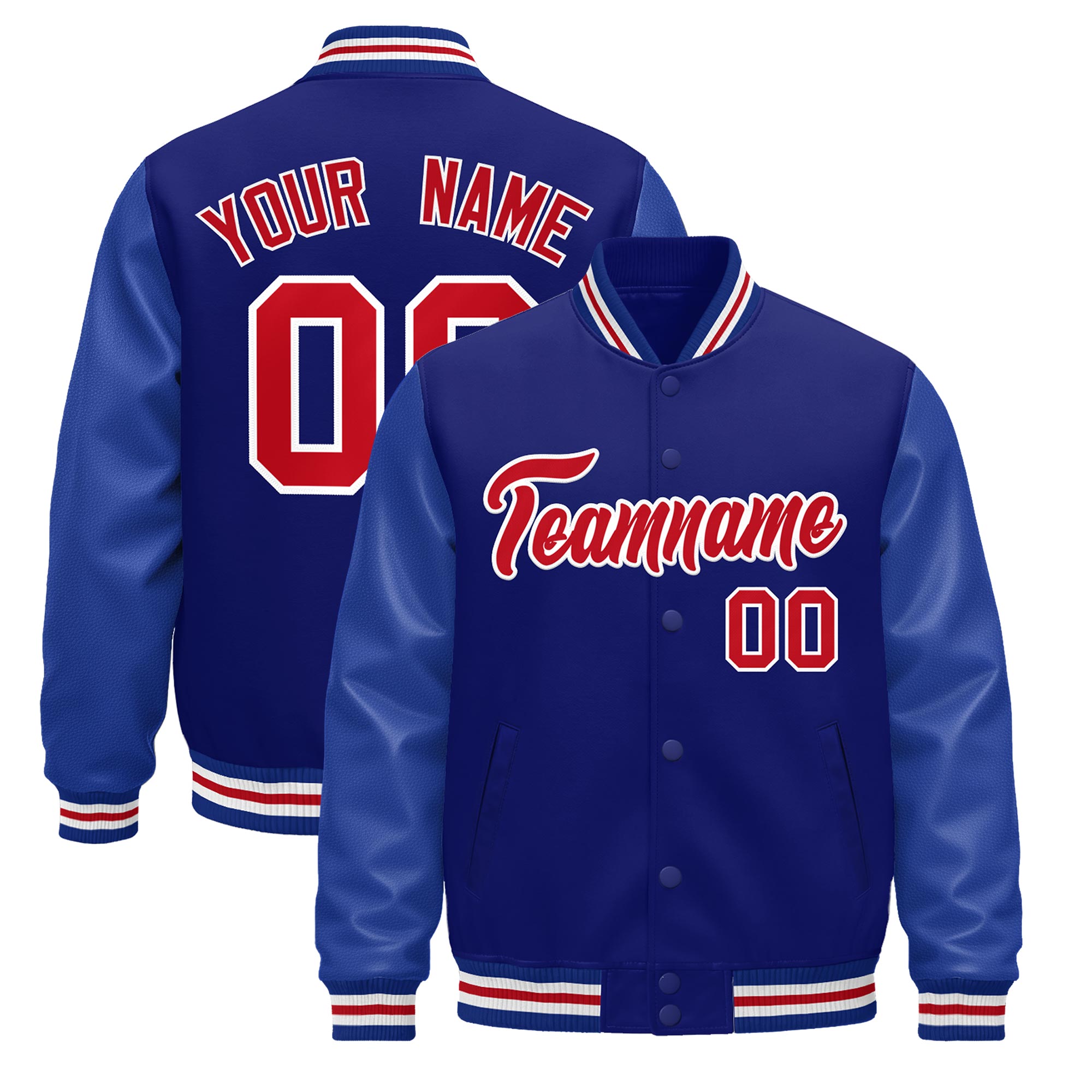 Custom Royal Blue red Classic Style Leather Sleeves Wrinkle-Resistant Jacket| KXKSHOP