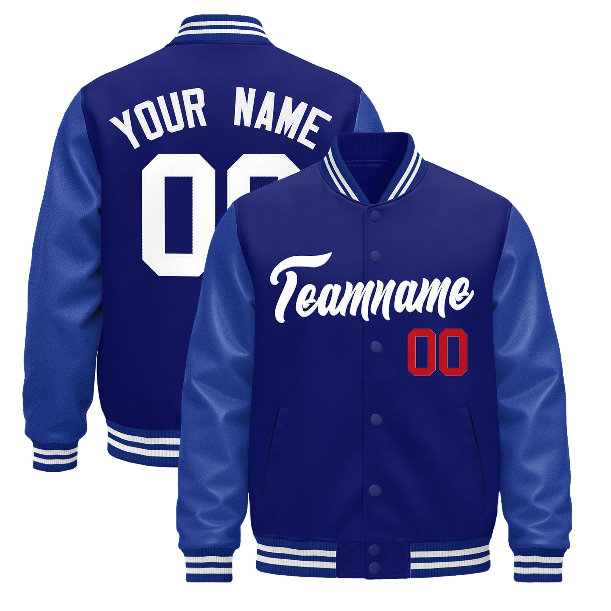 Custom Royal Blue White Classic Style Leather Sleeves Wrinkle-Resistant Jacket| KXKSHOP