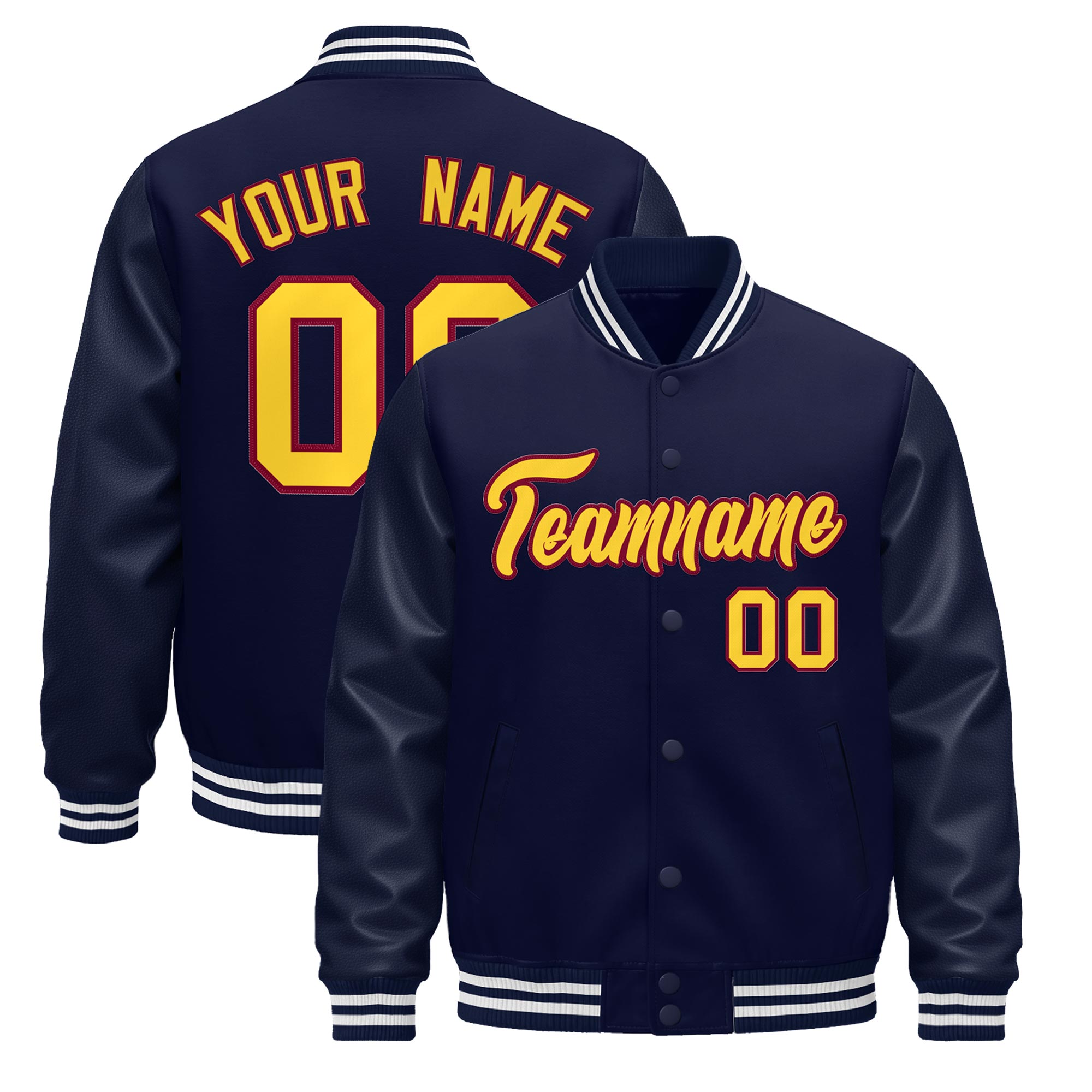 Custom Navy Burgundy Classic Style Leather Sleeves Wrinkle-Resistant Jacket| KXKSHOP