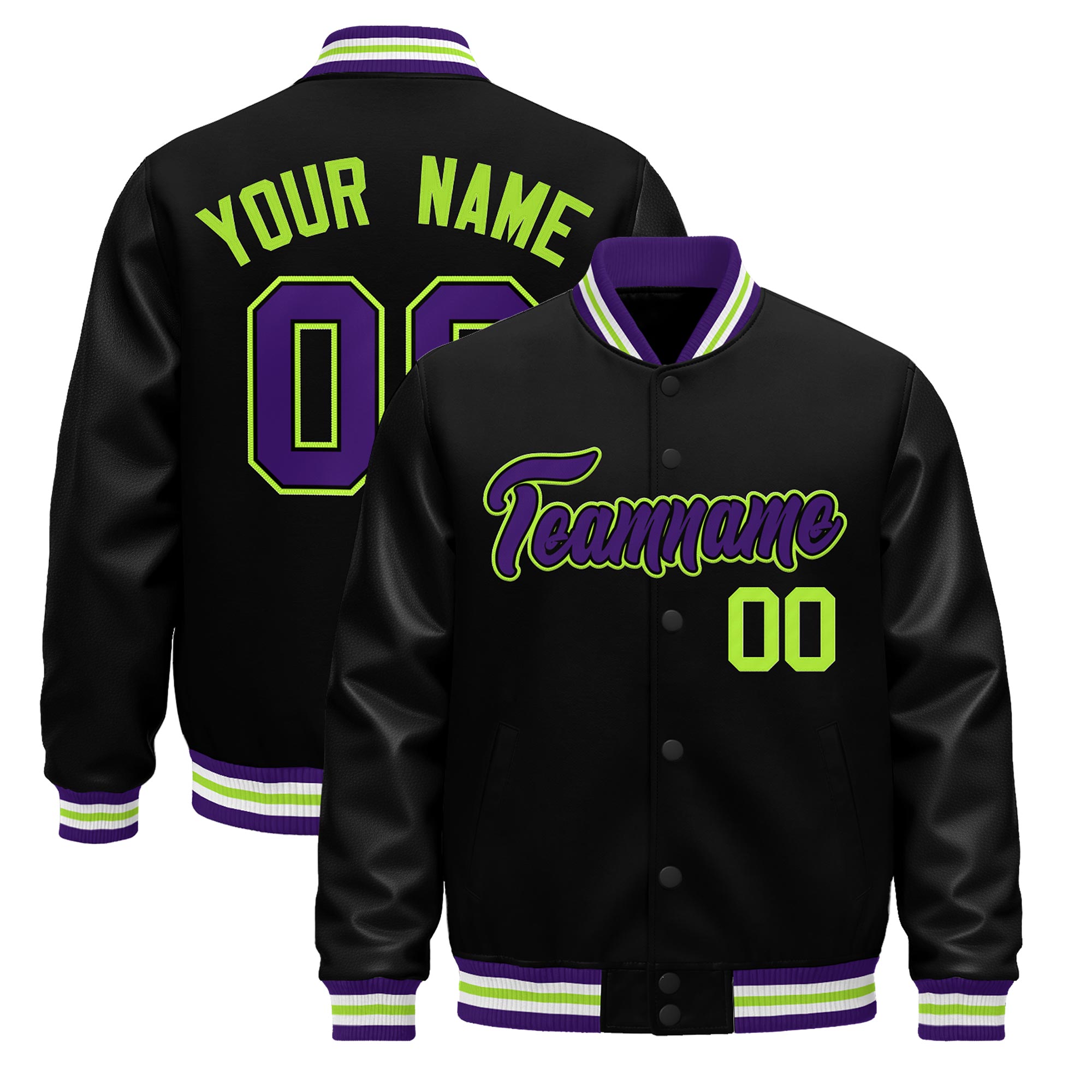 Custom Black Purple White Classic Style Leather Sleeves Wrinkle-Resistant Jacket| KXKSHOP