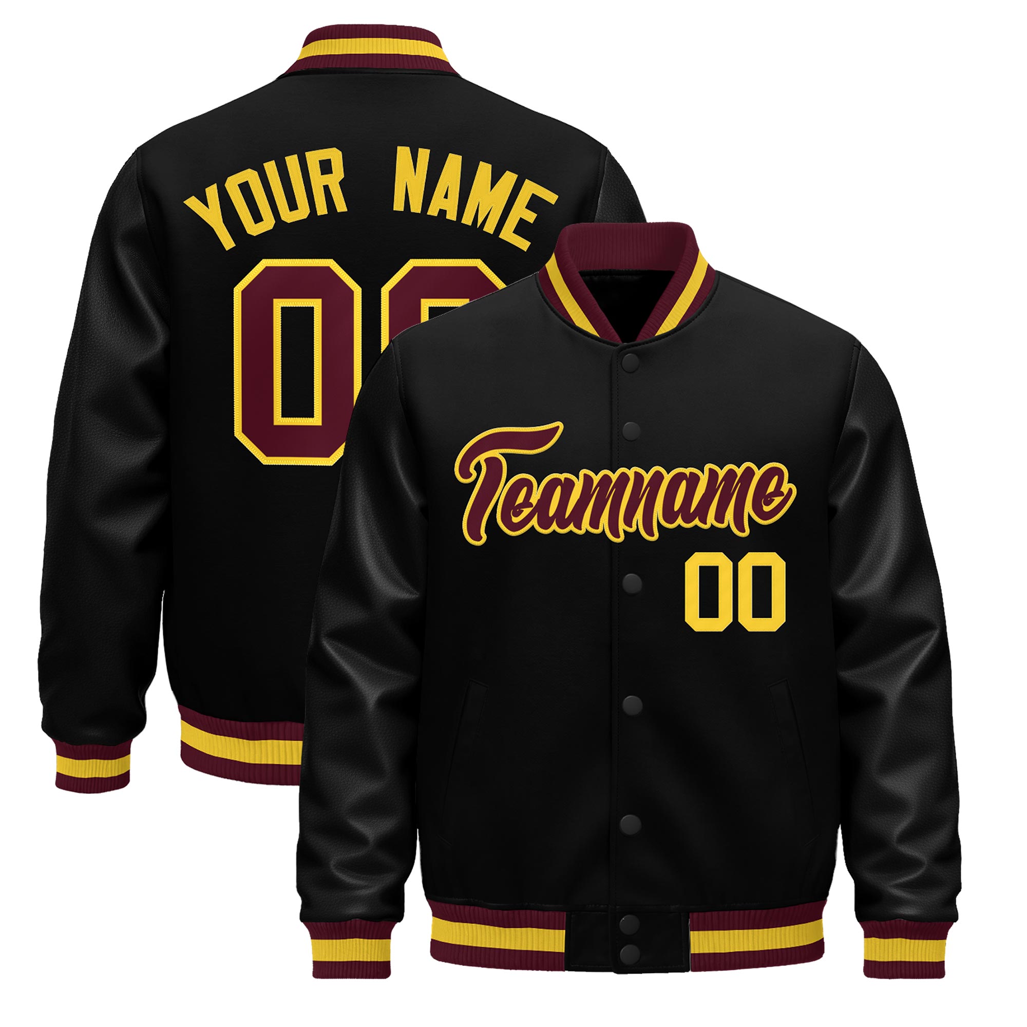 Custom Black yellow Classic Style Leather Sleeves Wrinkle-Resistant Jacket| KXKSHOP