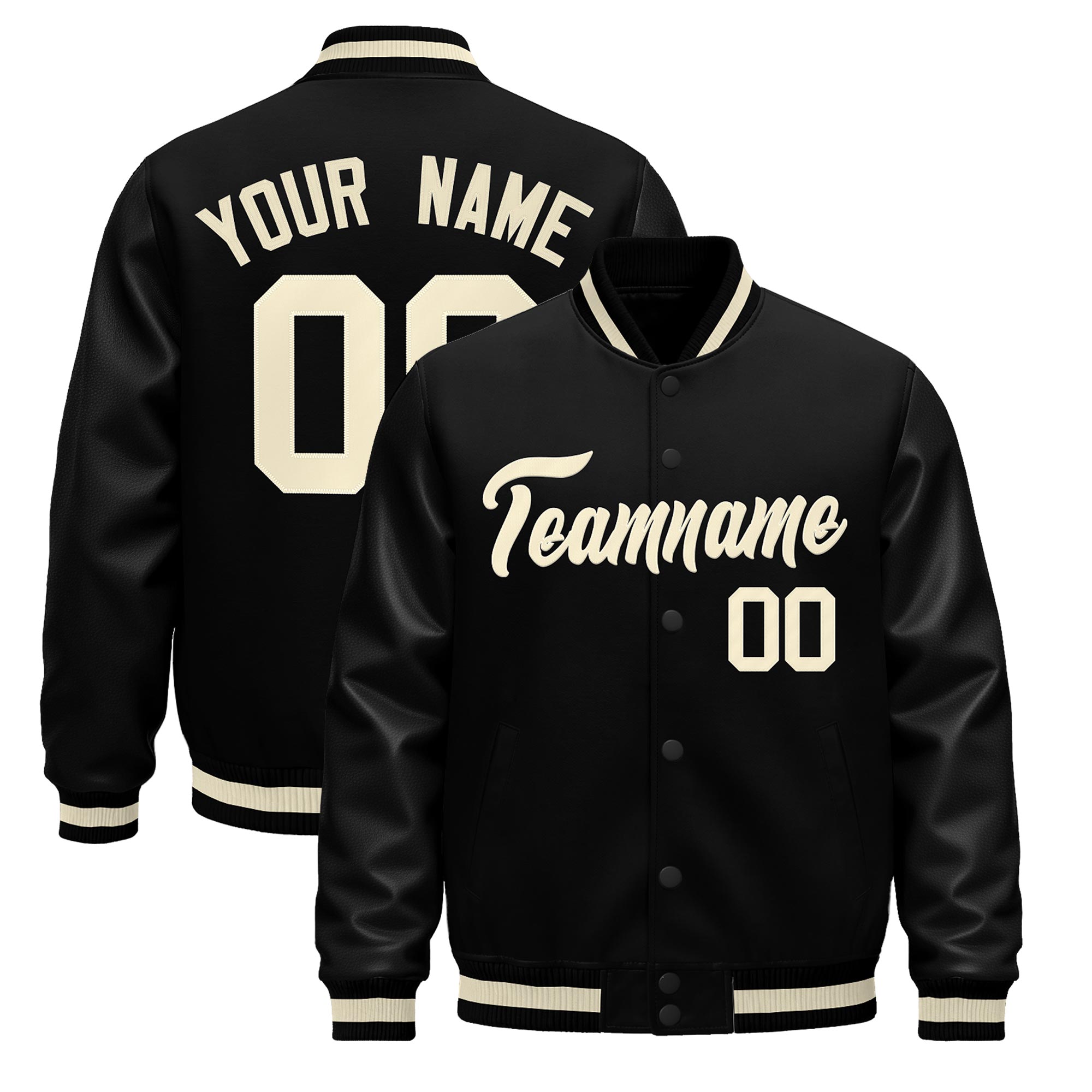 Custom Black Cream Classic Style Leather Sleeves Wrinkle-Resistant Jacket| KXKSHOP