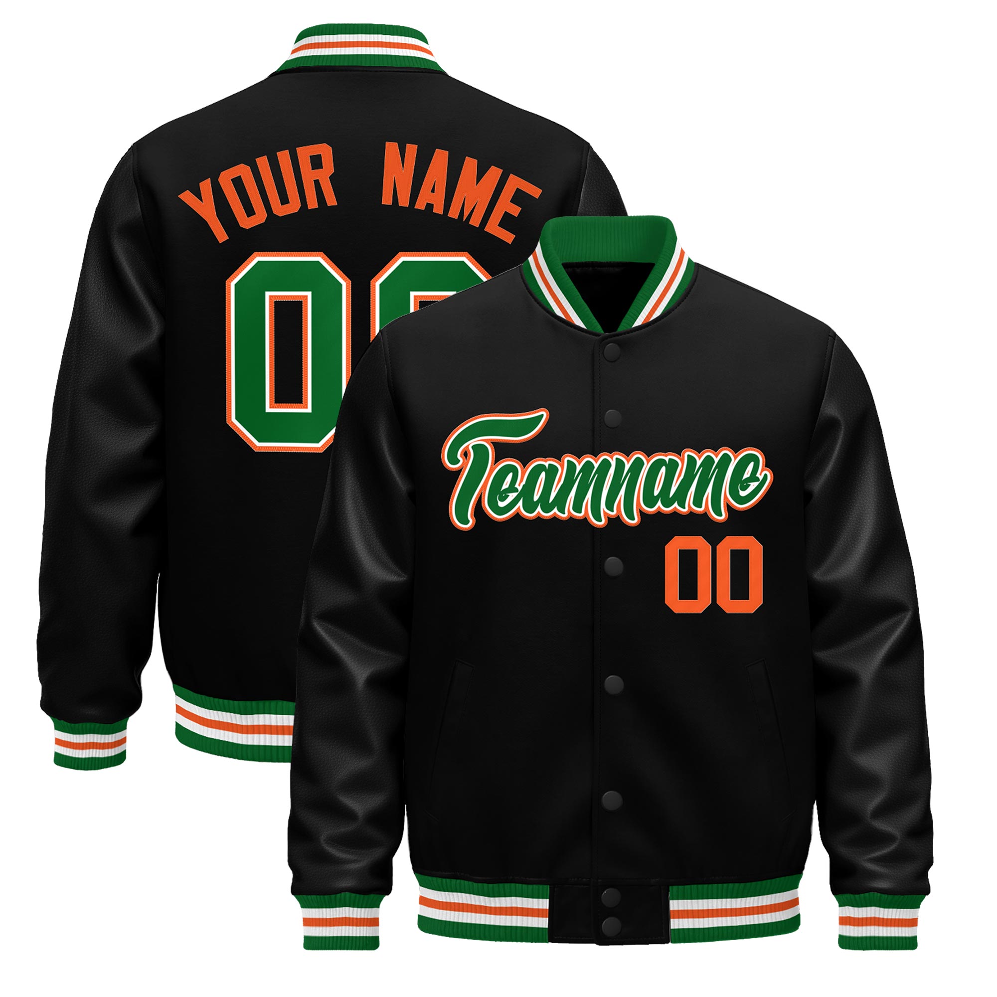 Custom Black Kelly Green White Classic Style Leather Sleeves Wrinkle-Resistant Jacket| KXKSHOP