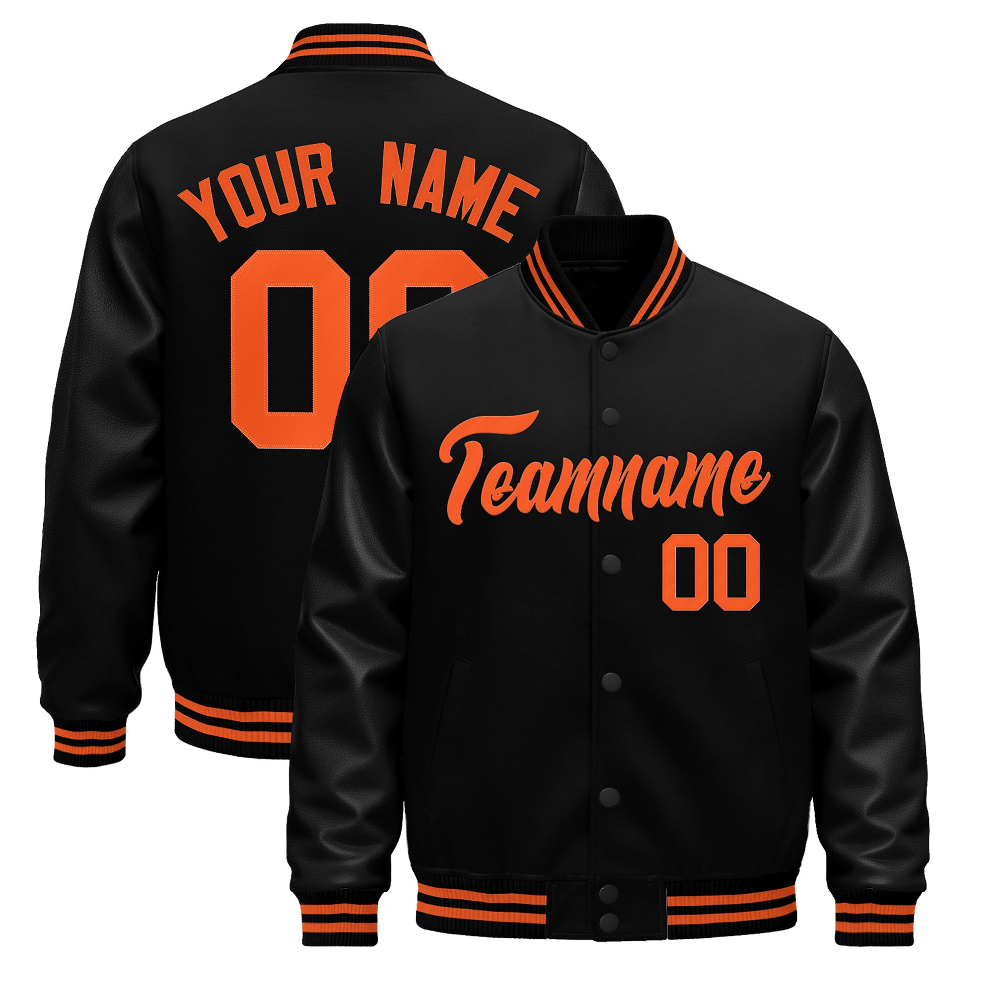 Custom Black Orange Classic Style Leather Sleeves Wrinkle-Resistant Jacket| KXKSHOP