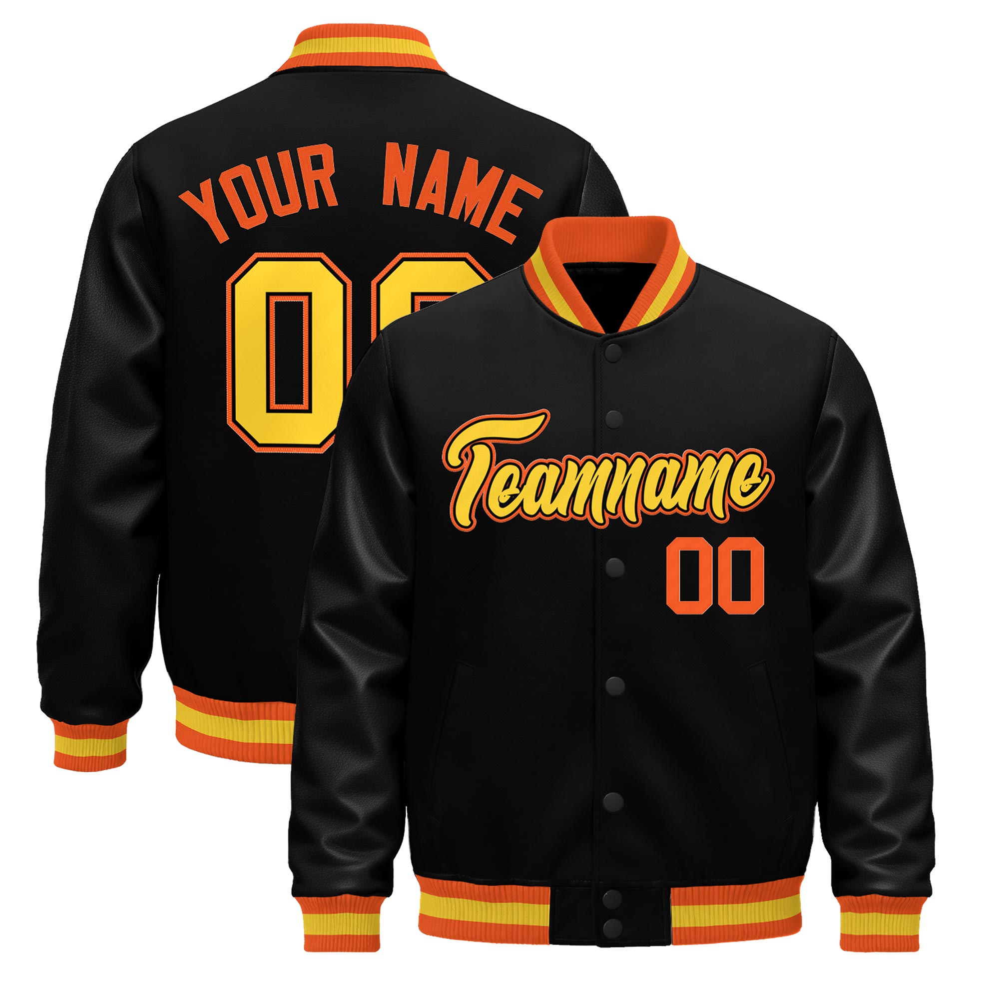 Custom Black Orange Gold Classic Style Leather Sleeves Wrinkle-Resistant Jacket| KXKSHOP