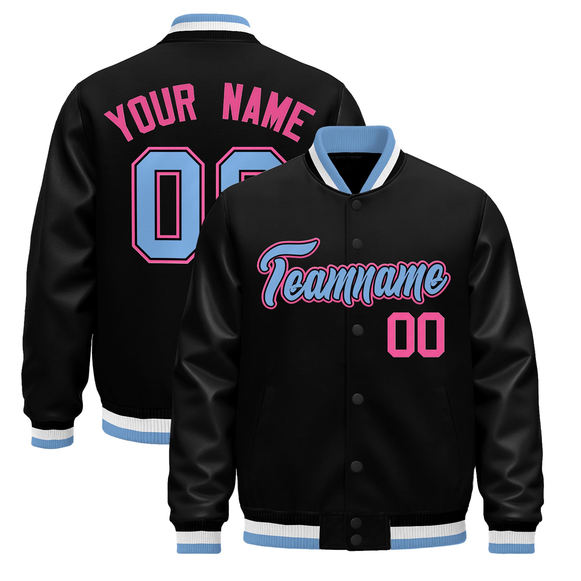 Custom Black Light Blue White Classic Style Leather Sleeves Wrinkle-Resistant Jacket| KXKSHOP