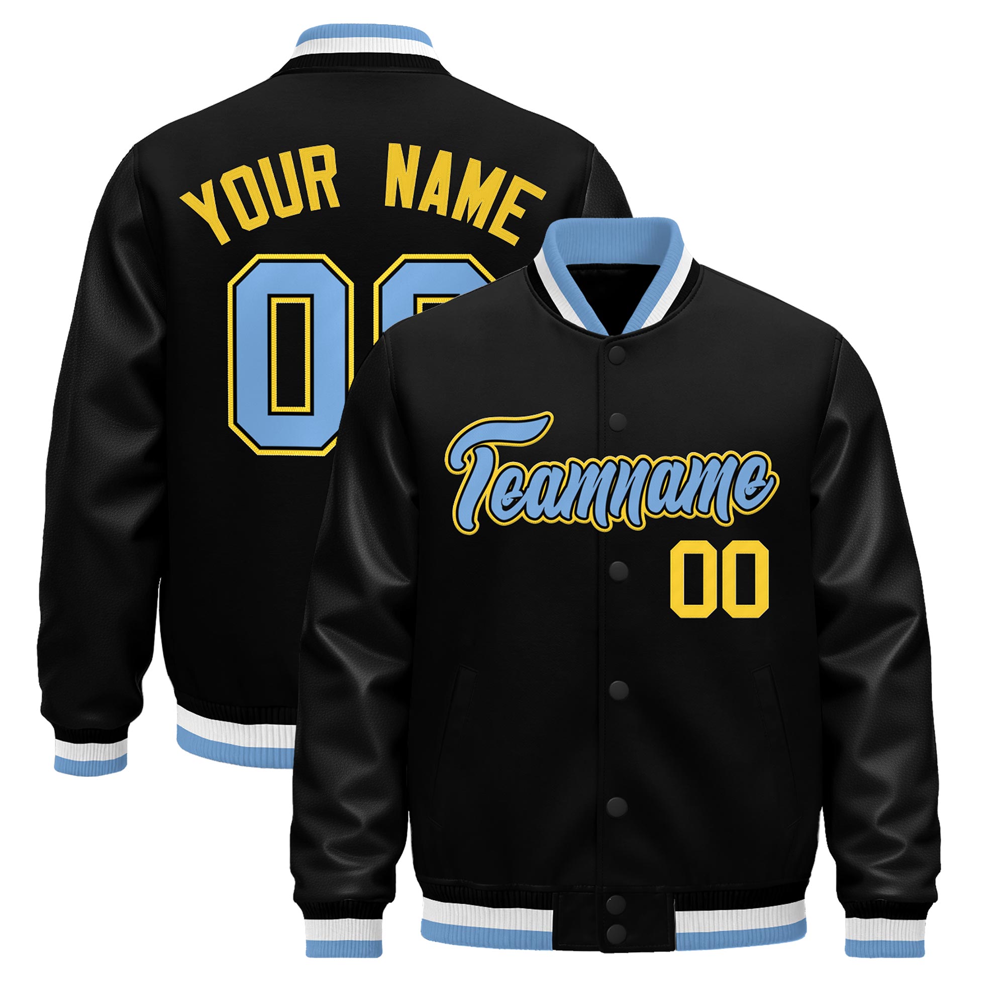 Custom Black Light Blue White Classic Style Leather Sleeves Wrinkle-Resistant Jacket| KXKSHOP