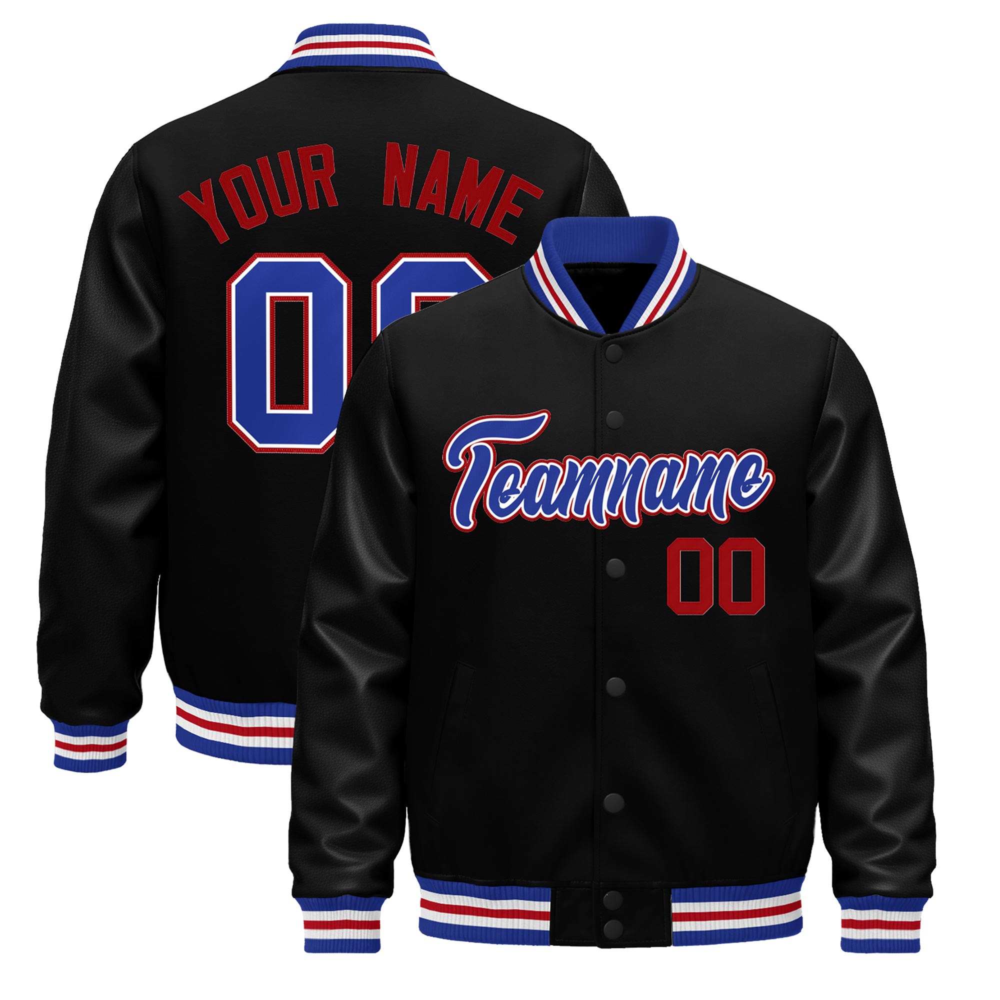 Custom Black Royal Blue White Classic Style Leather Sleeves Wrinkle-Resistant Jacket| KXKSHOP