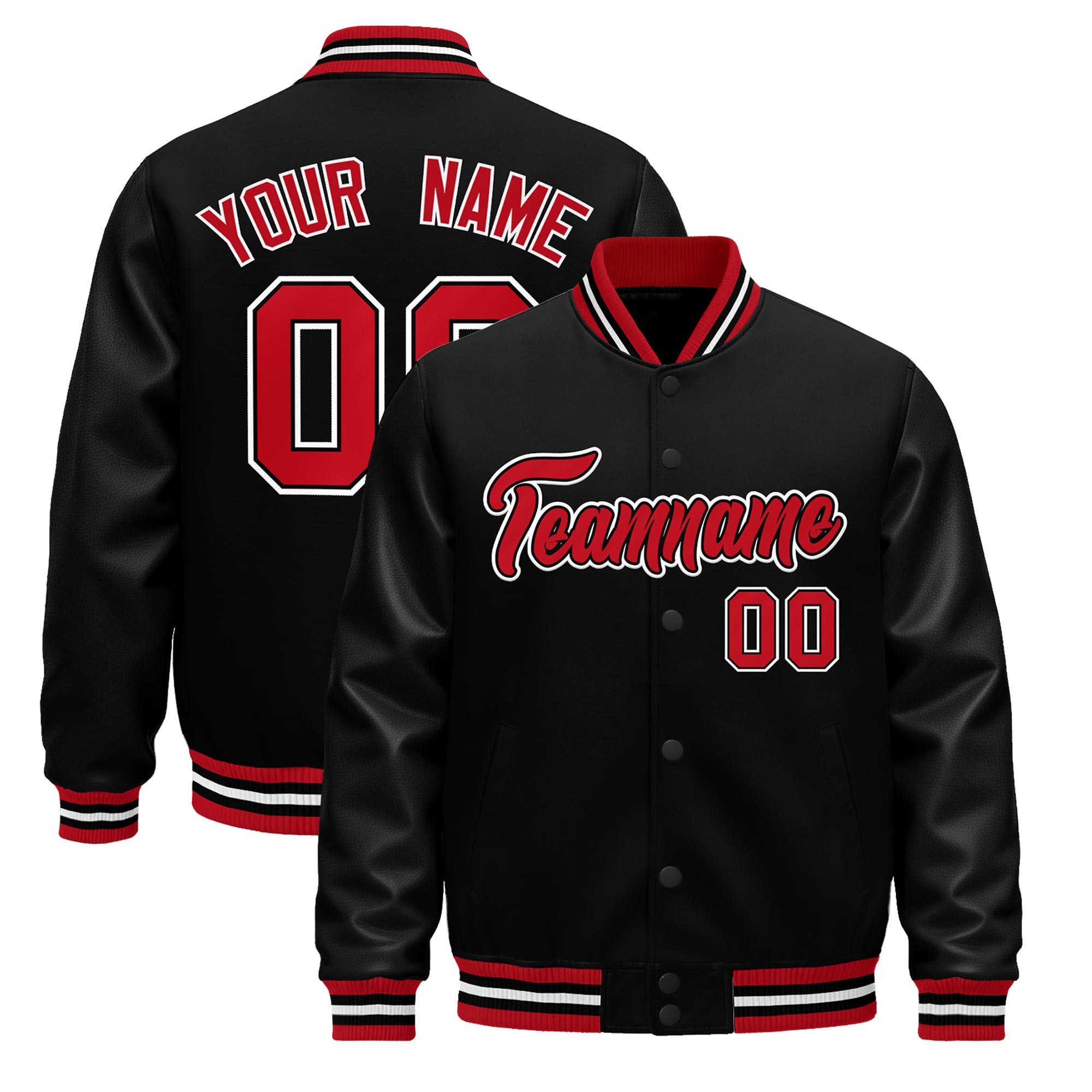 Custom Black Red White Classic Style Leather Sleeves Wrinkle-Resistant Jacket| KXKSHOP