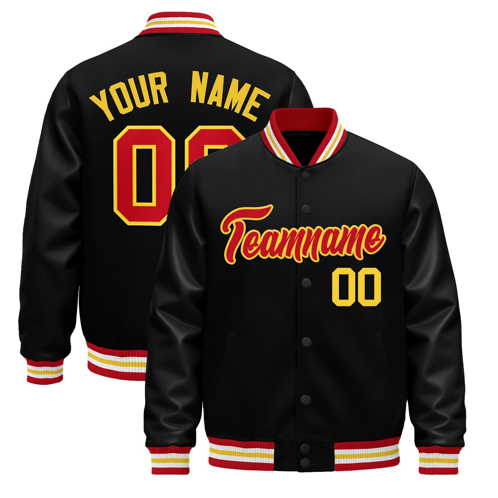 Custom Black Red White Classic Style Leather Sleeves Wrinkle-Resistant Jacket| KXKSHOP