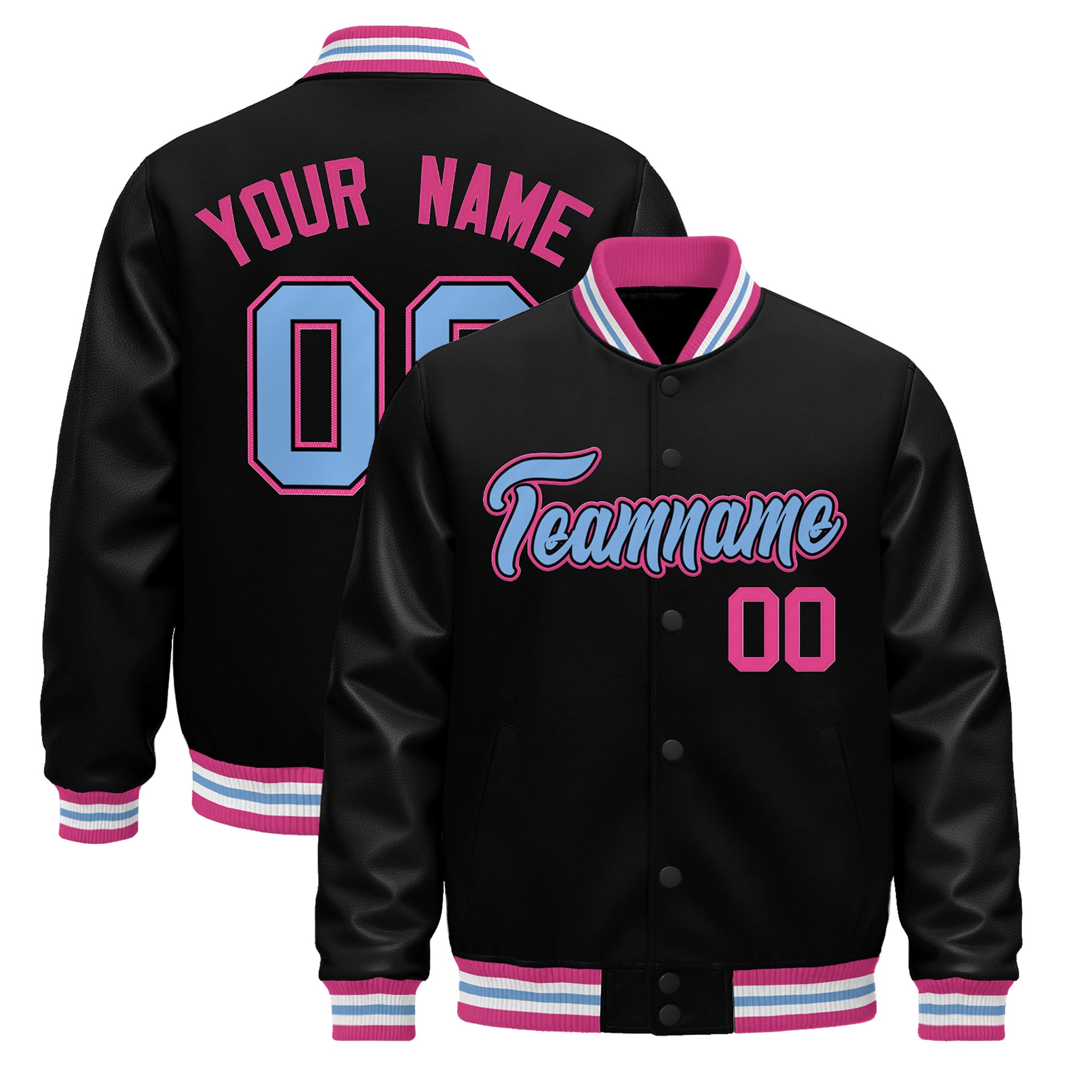 Custom Black Pink White Classic Style Leather Sleeves Wrinkle-Resistant Jacket| KXKSHOP