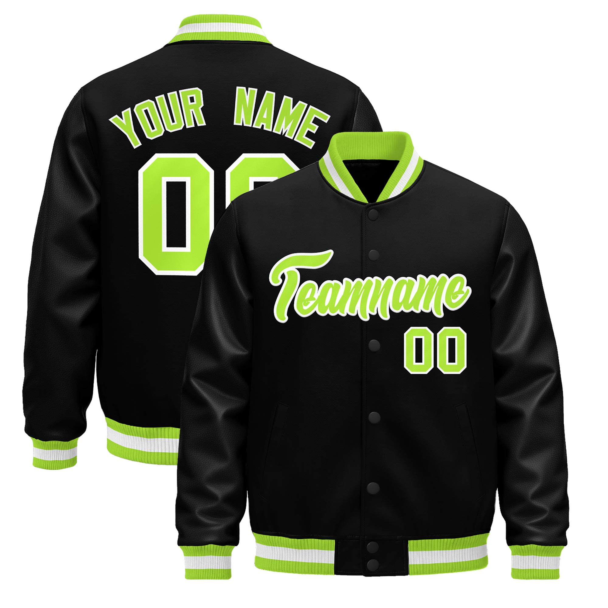 Custom Black Neon Green White Classic Style Leather Sleeves Wrinkle-Resistant Jacket| KXKSHOP
