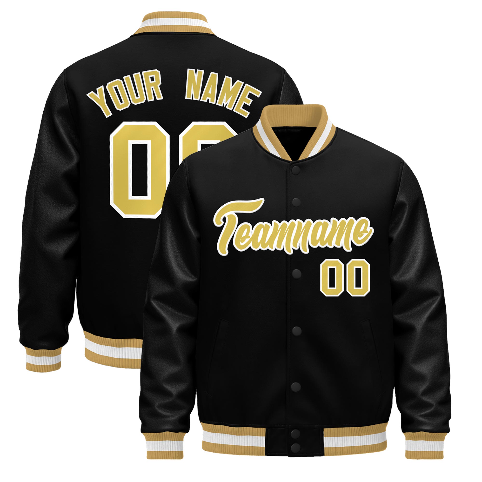 Custom Black Old Gold White Classic Style Leather Sleeves Wrinkle-Resistant Jacket| KXKSHOP
