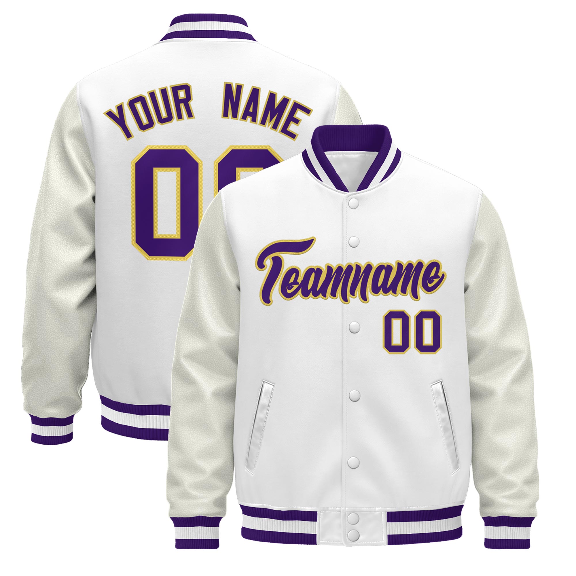 Custom White Purple Classic Style Leather Sleeves Wrinkle-Resistant Jacket| KXKSHOP