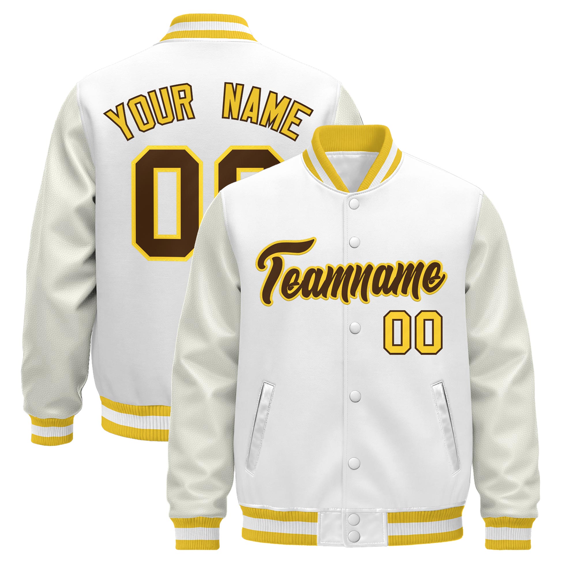Custom White Gold Classic Style Leather Sleeves Wrinkle-Resistant Jacket| KXKSHOP
