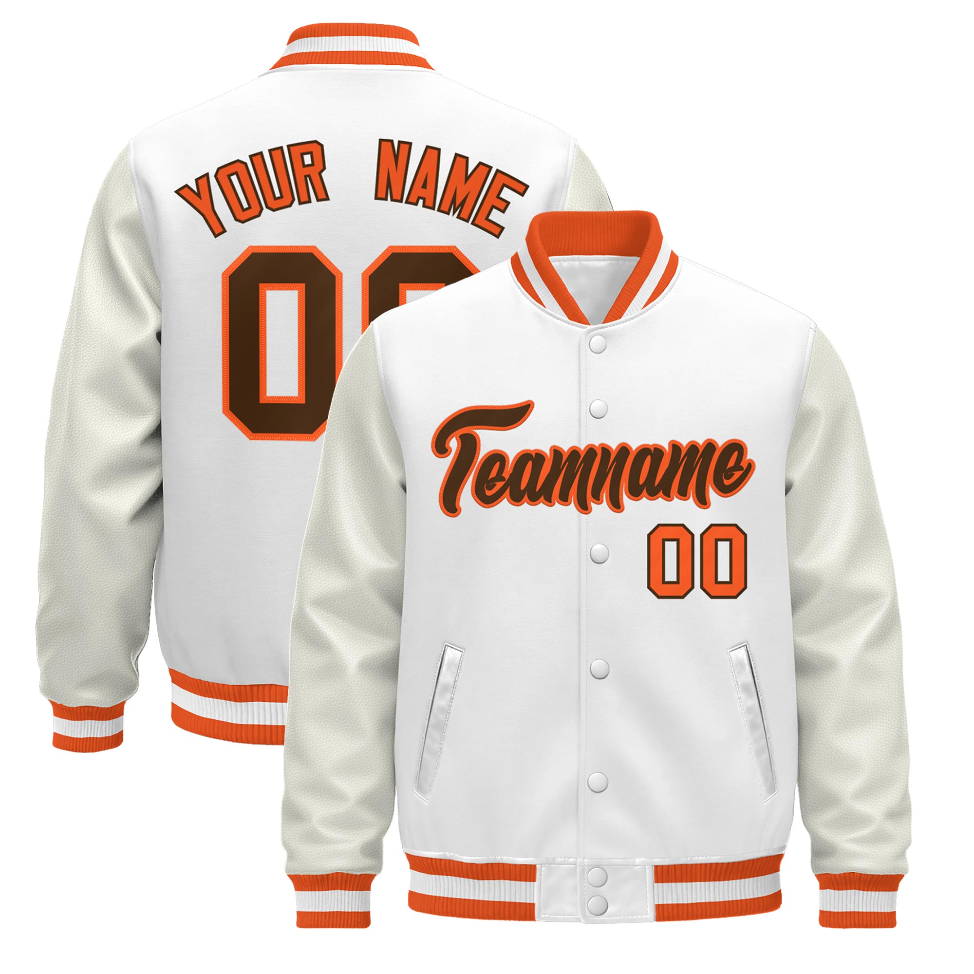 Custom White Orange Classic Style Leather Sleeves Wrinkle-Resistant Jacket| KXKSHOP