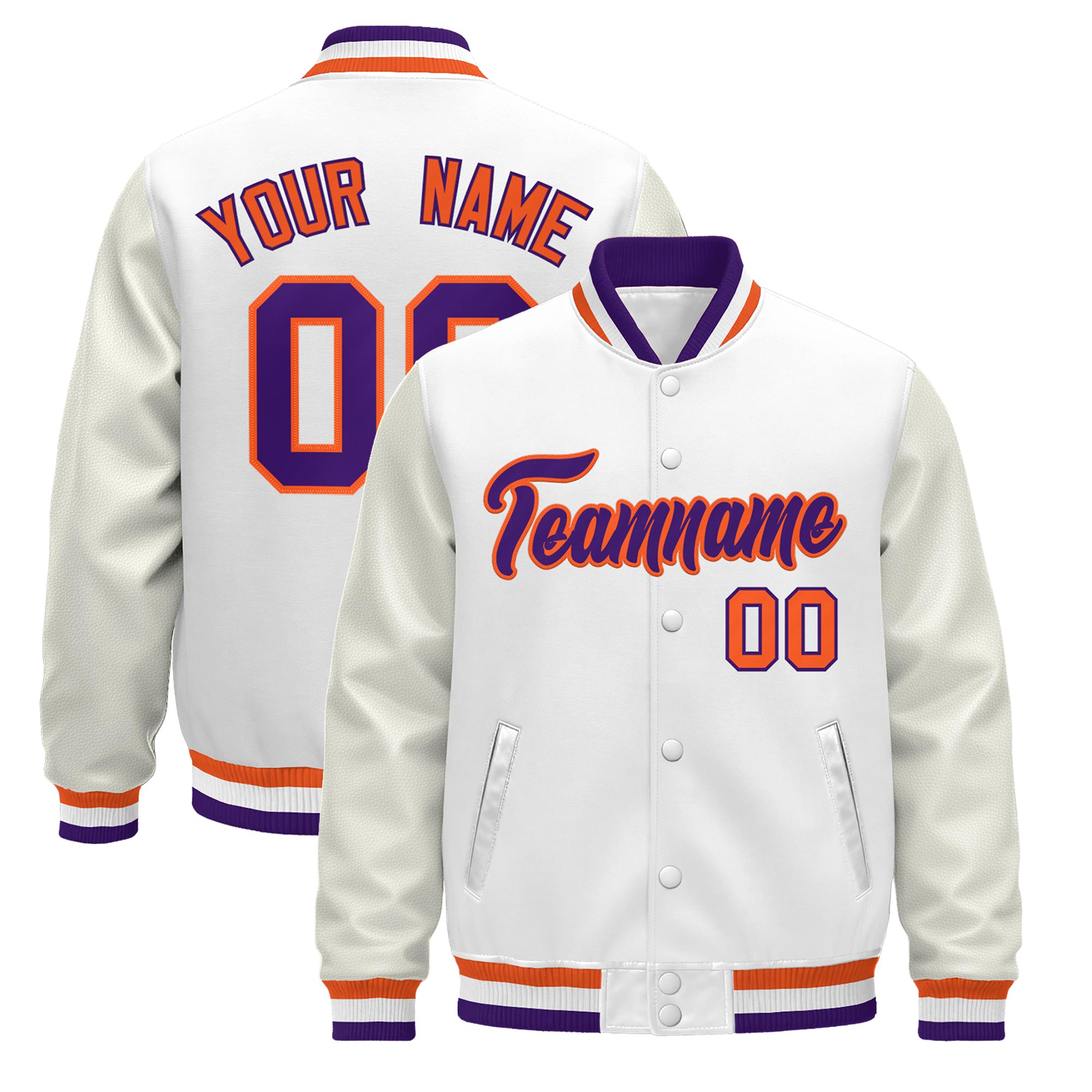 Custom White Purple Orange Classic Style Leather Sleeves Wrinkle-Resistant Jacket| KXKSHOP
