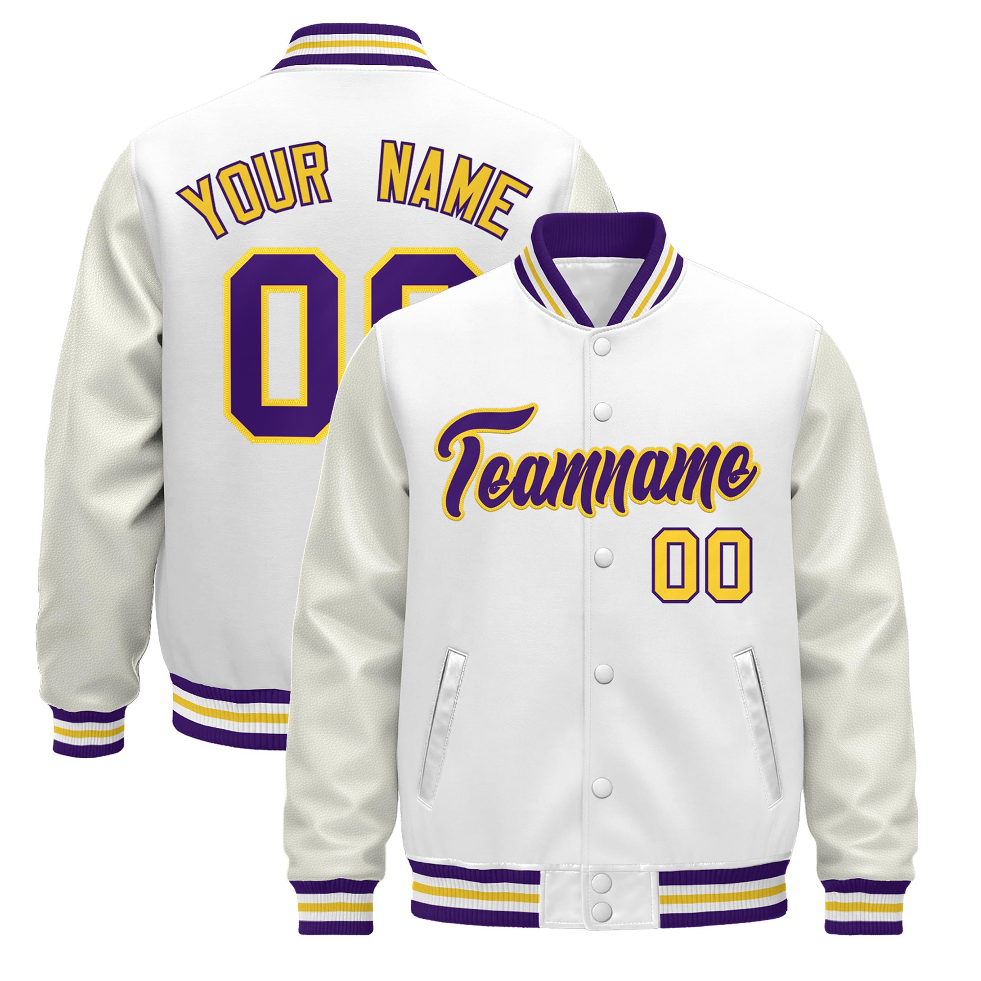 Custom White Purple Gold Classic Style Leather Sleeves Wrinkle-Resistant Jacket| KXKSHOP