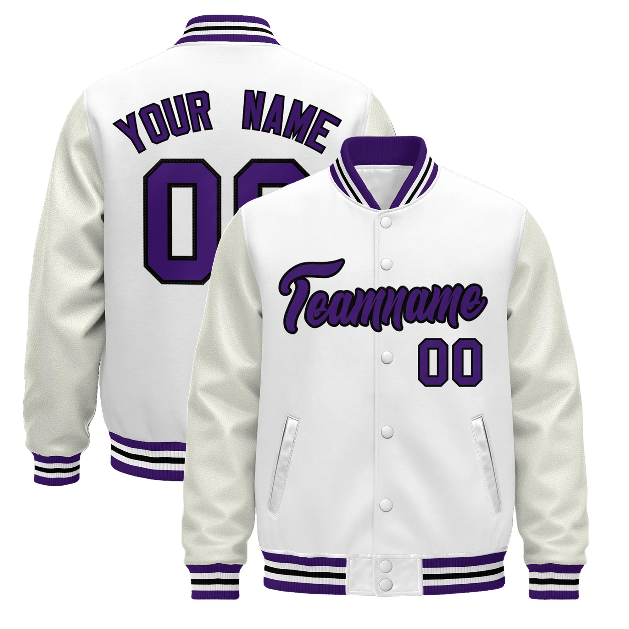 Custom White Purple Black Classic Style Leather Sleeves Wrinkle-Resistant Jacket| KXKSHOP
