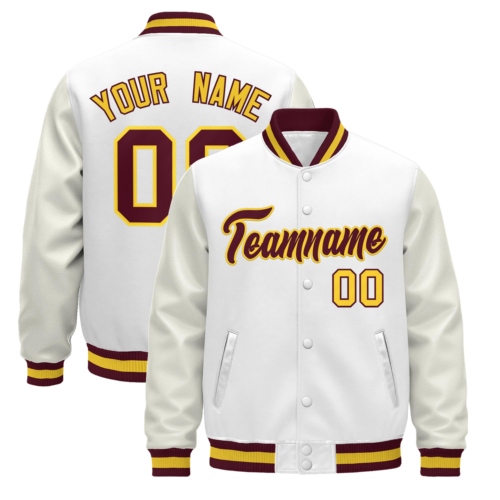 Custom White Crimson Gold Classic Style Leather Sleeves Wrinkle-Resistant Jacket| KXKSHOP