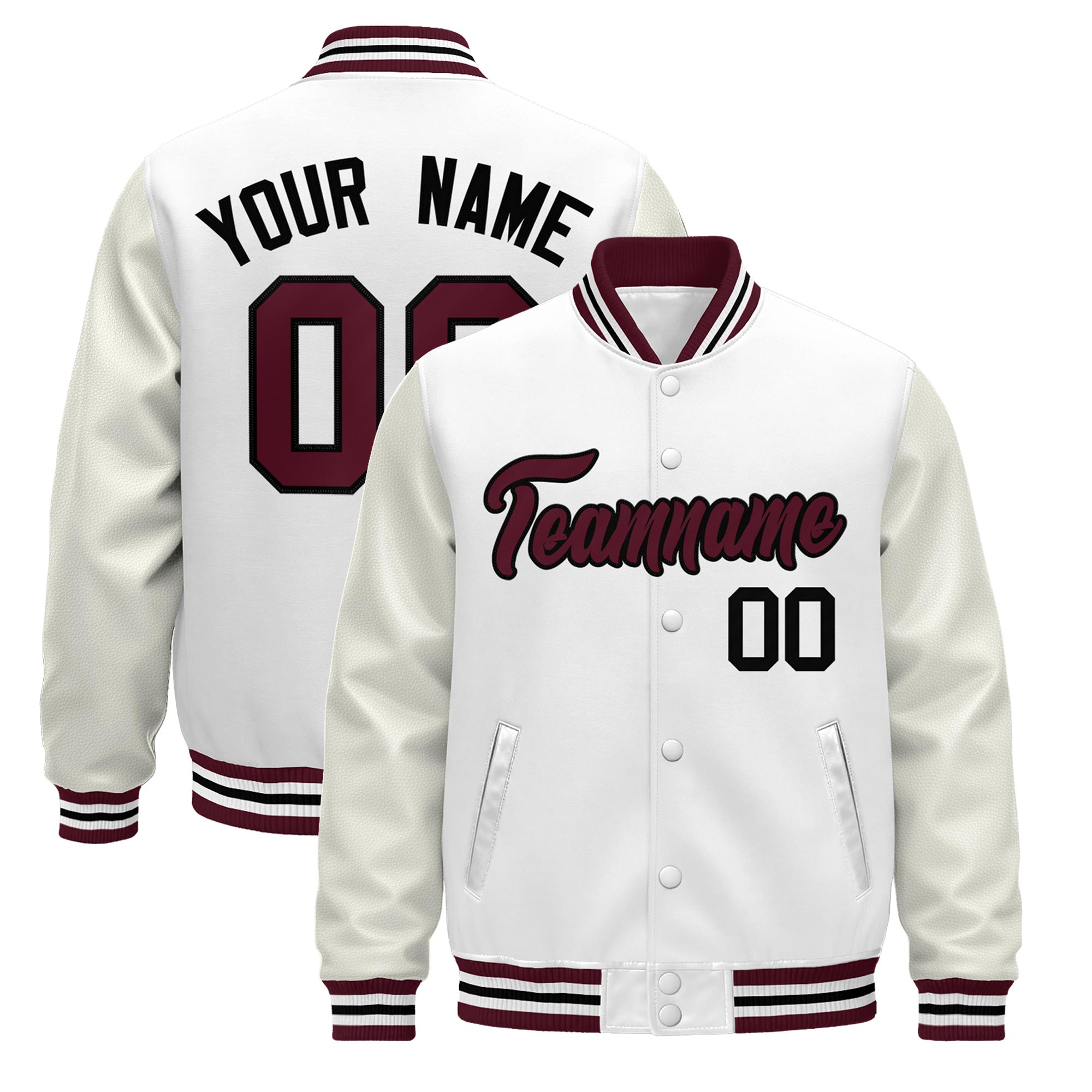 Custom White Crimson Black Classic Style Leather Sleeves Wrinkle-Resistant Jacket| KXKSHOP