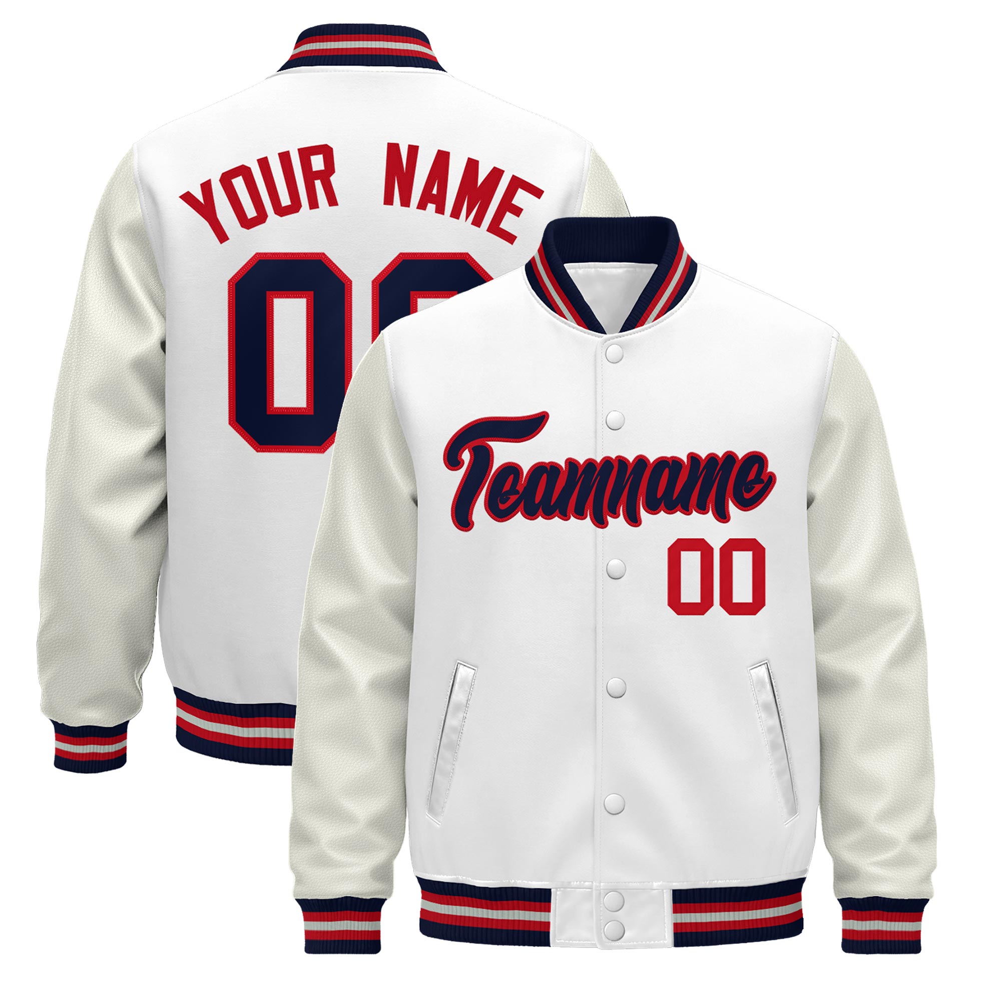 Custom White Navy Red Classic Style Leather Sleeves Wrinkle-Resistant Jacket| KXKSHOP