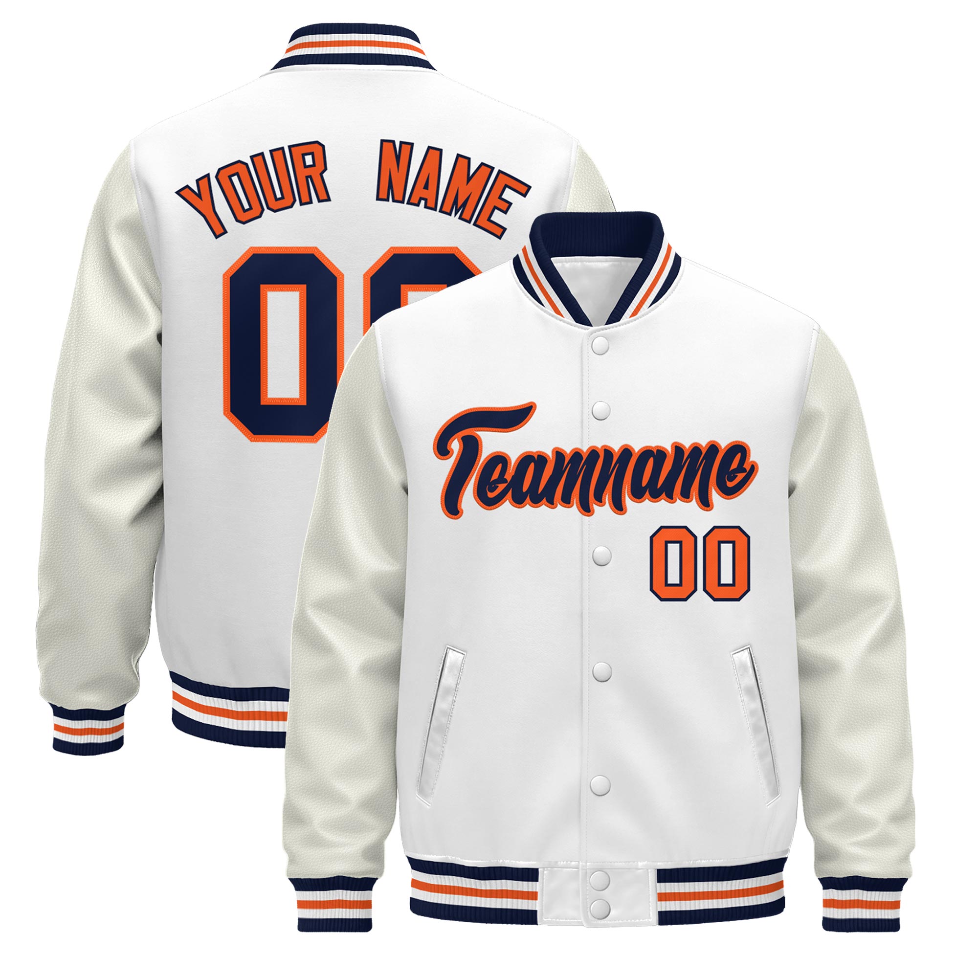 Custom White Navy Orange Classic Style Leather Sleeves Wrinkle-Resistant Jacket| KXKSHOP