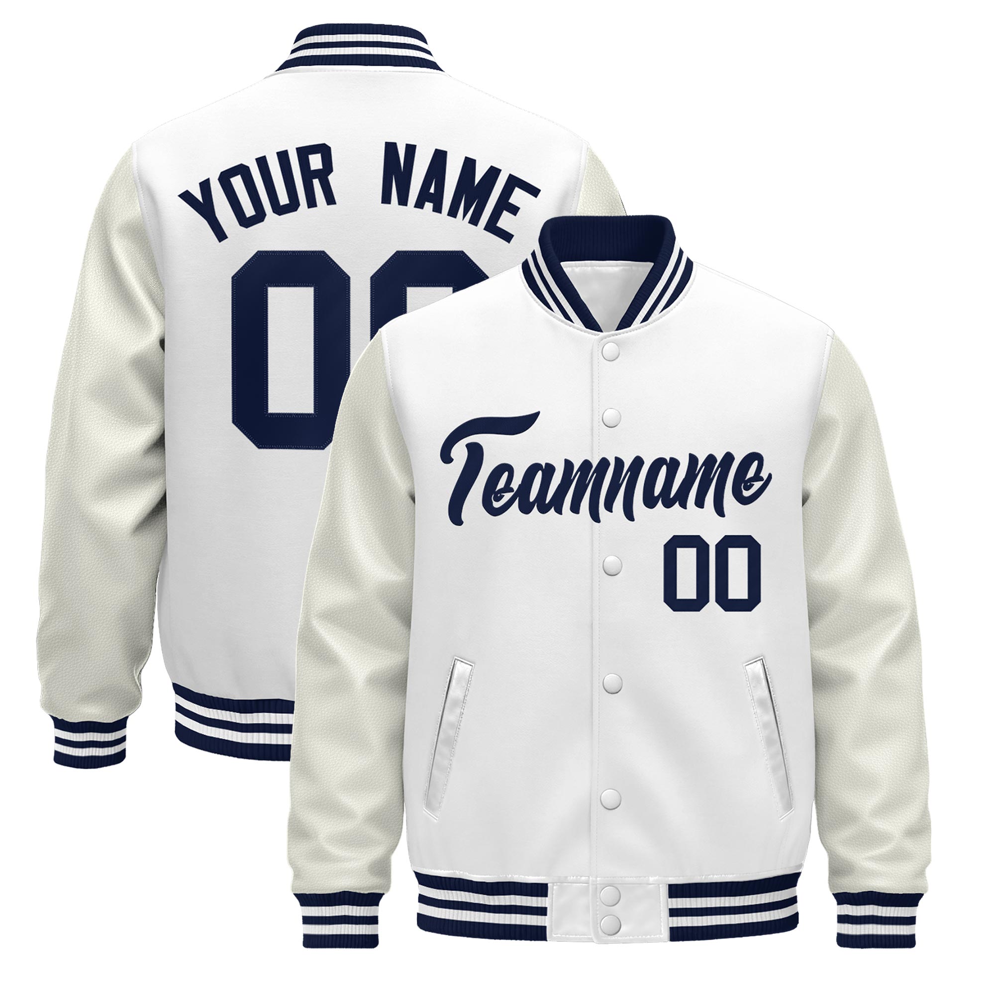 Custom White Navy Classic Style Leather Sleeves Wrinkle-Resistant Jacket| KXKSHOP