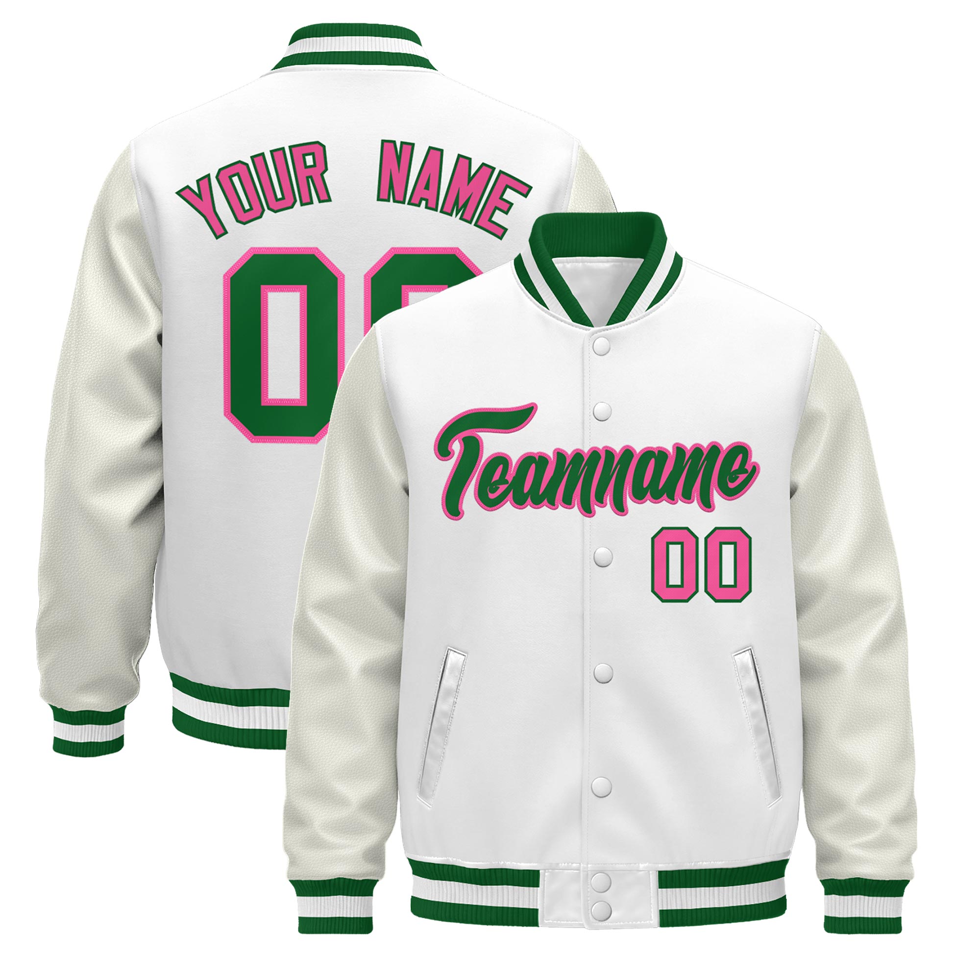 Custom White Kelly Green Classic Style Leather Sleeves Wrinkle-Resistant Jacket| KXKSHOP